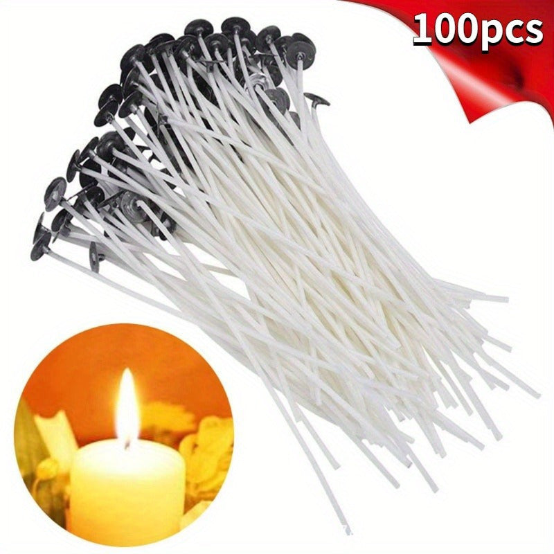 100pcs Pre-Waxed Candle Wicks - Smokeless, Pure Core for DIY Candle Making & Party Supplies