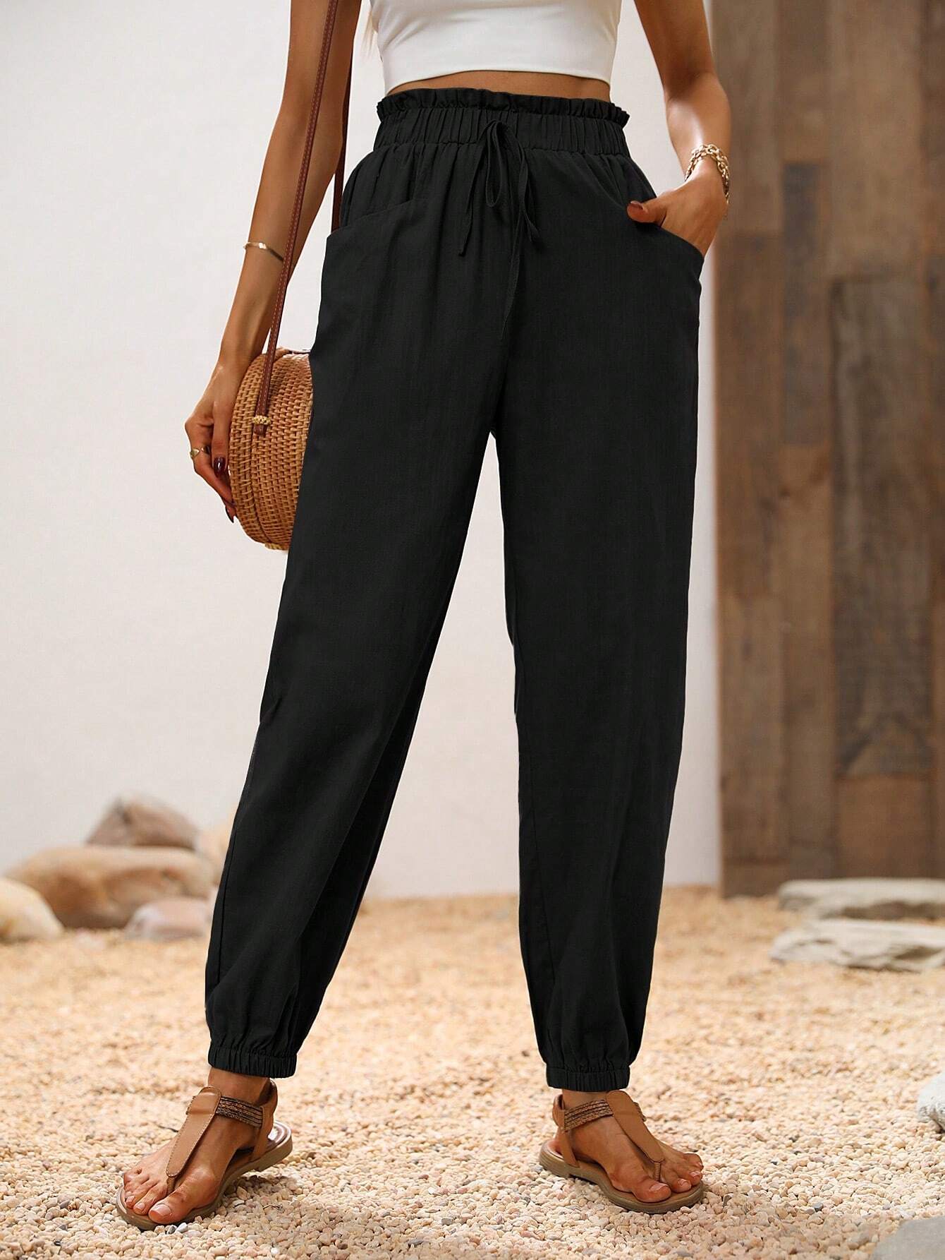 LUNE Paperbag Waist Knot Front Pants