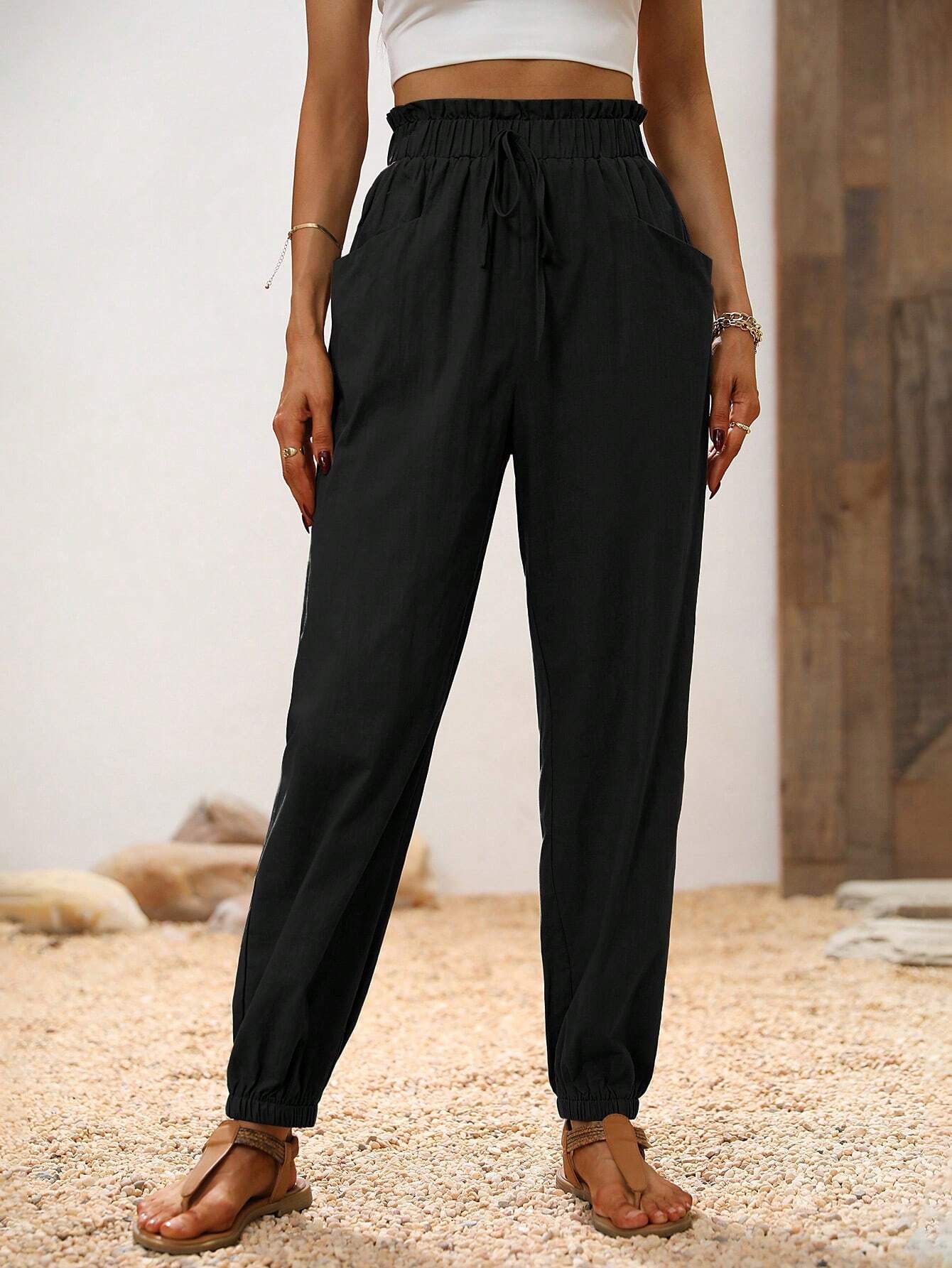 LUNE Paperbag Waist Knot Front Pants