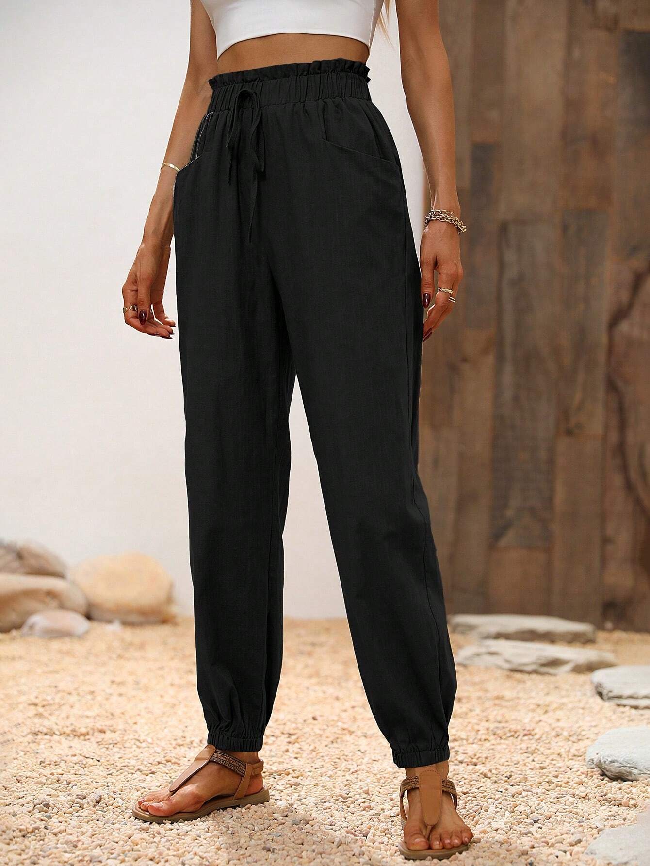 LUNE Paperbag Waist Knot Front Pants