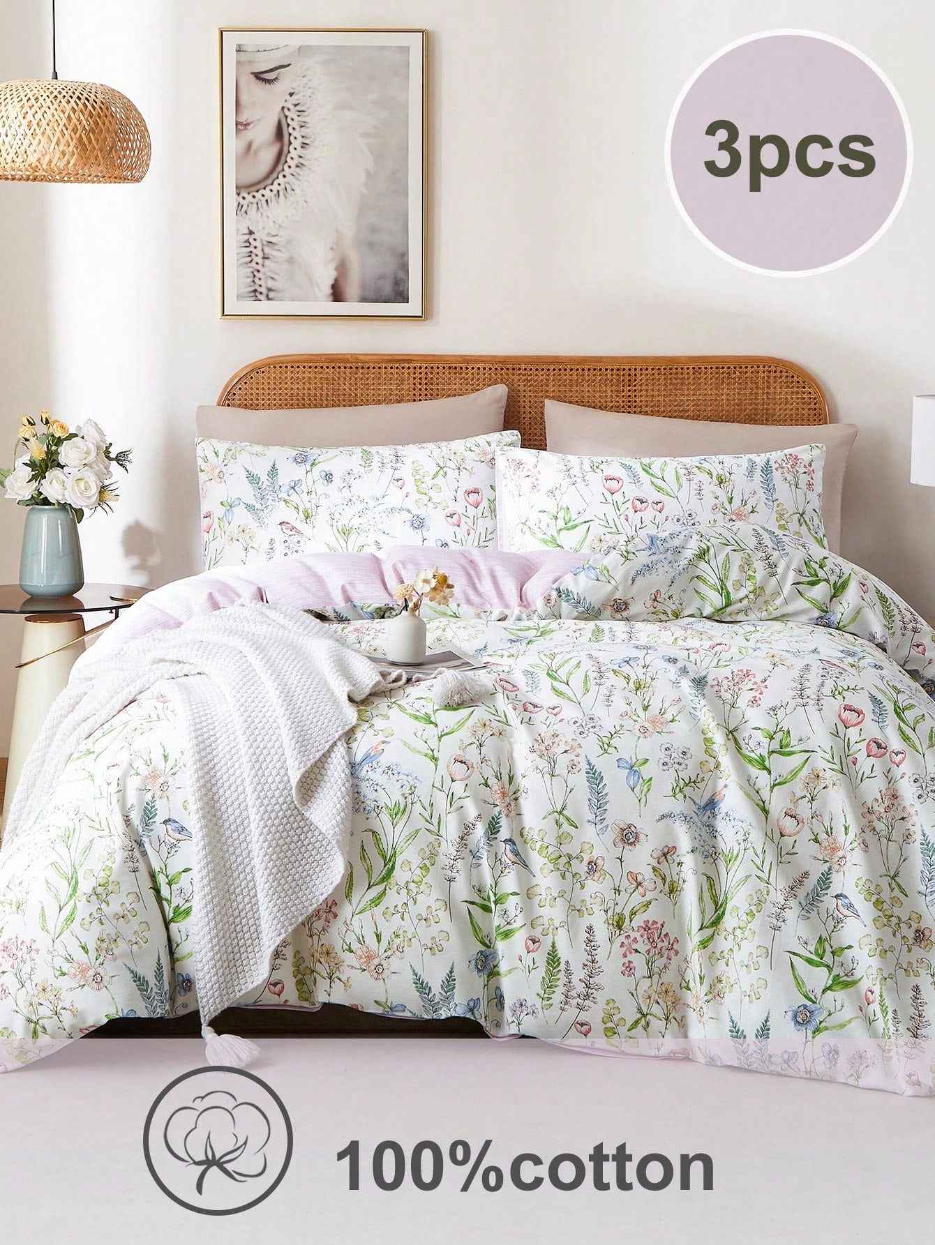 3pcs Ditsy Ditsy Floral Comfortable All-Season Duvet Cover Set