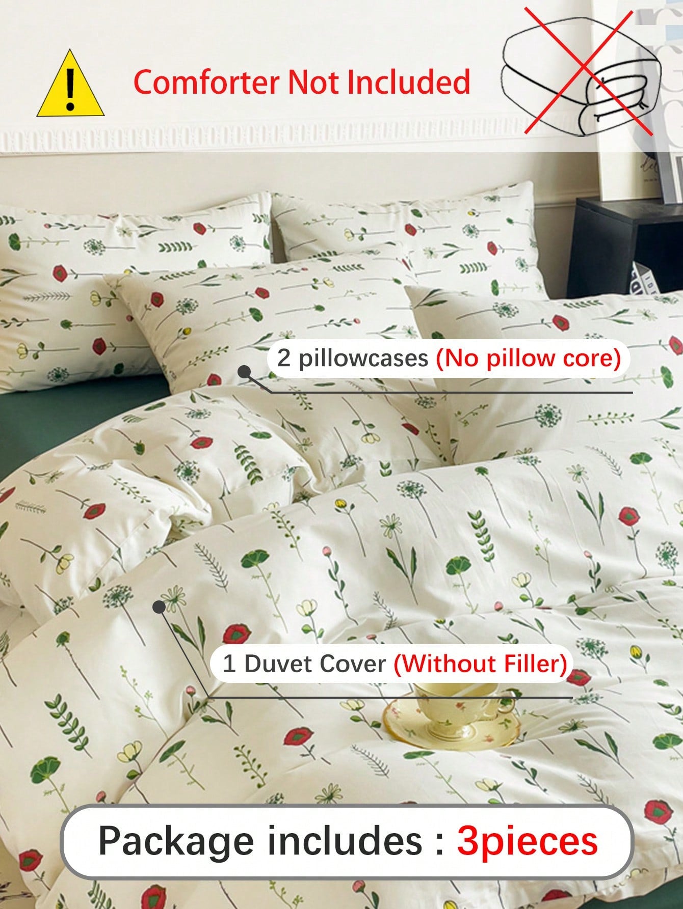 3pcs Comfortable And Cute Floral Printed Bedding Set For Girls, All Seasons