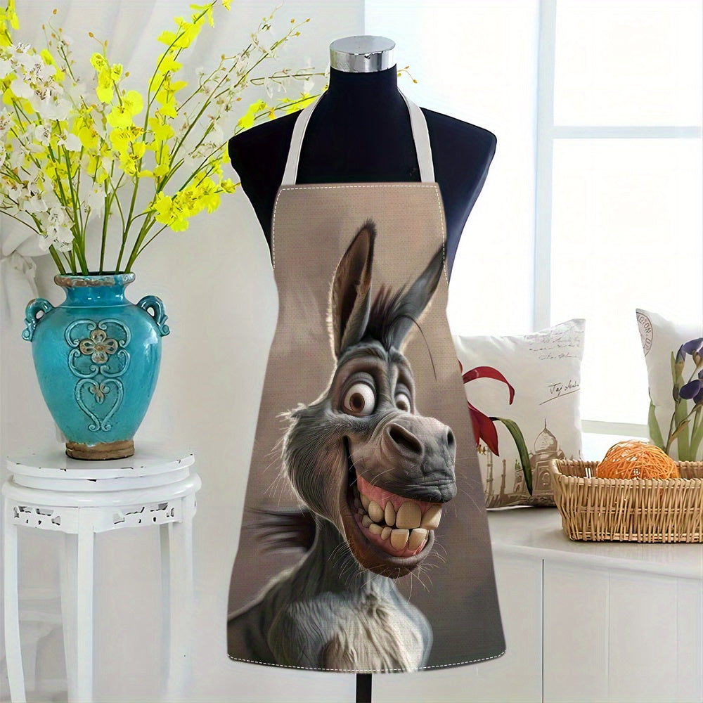 1PC Funny Donkey Print Linen Kitchen Apron - Woven 100% Linen Cooking Apron with Adjustable Neck for Home, Work, and Parties - Breathable, Oil-Proof Unisex Sleeveless Apron for Adults