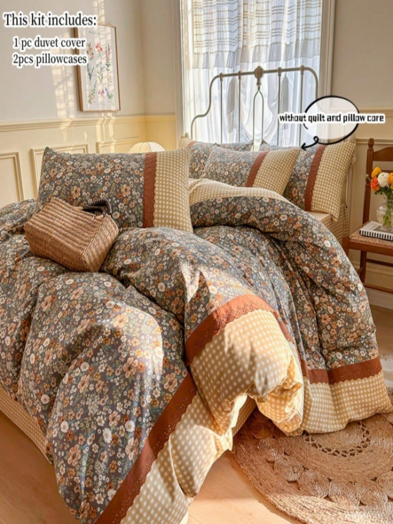 3pcs Korean Style Lace Edged Duvet Cover Set (Without Inner Filler)