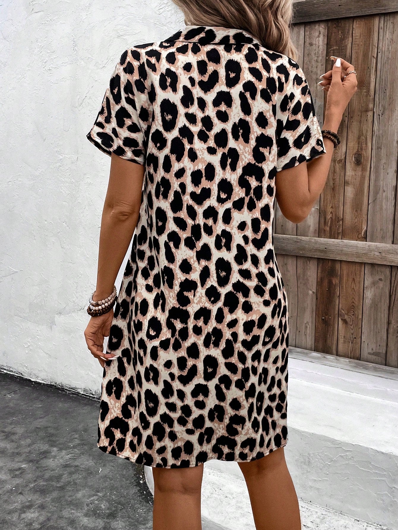 EMERY ROSE Leopard Print Casual Batwing Sleeve Dress, Summer