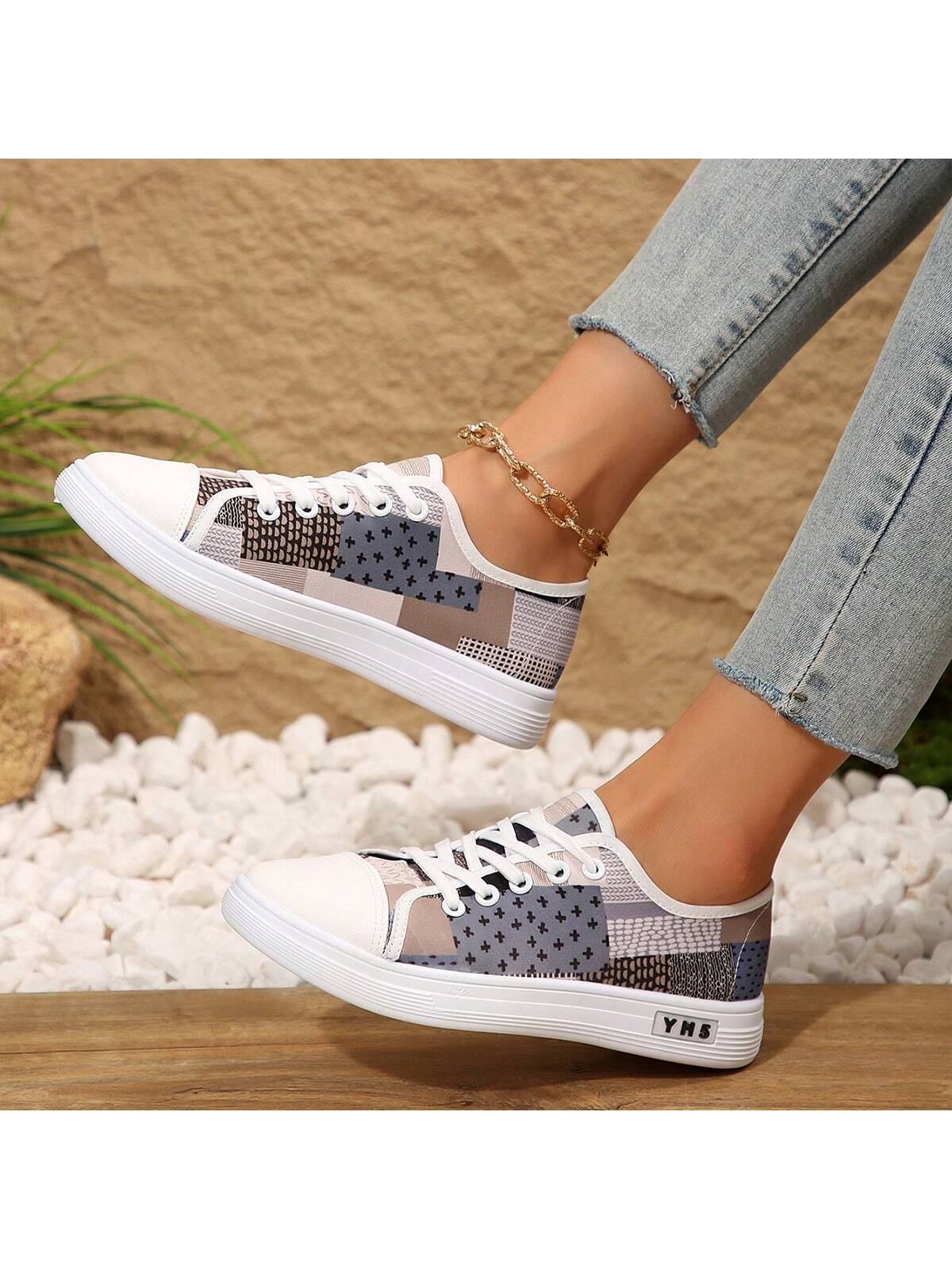 Seasonal Stylish, Comfortable And Lightweight Athletic Round-Toe Lace-Up Canvas Shoes For Women, Slip-Resistant And Breathable With Versatile, Trendy And Simple Design