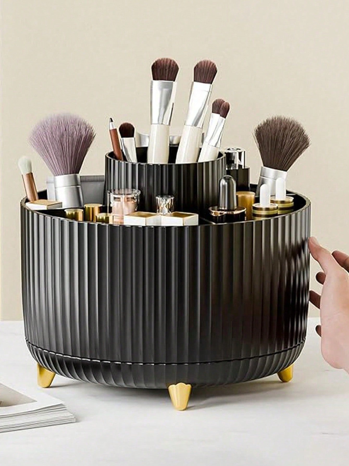 1pc 360° Rotating Makeup Brush Holder Organizer, Cosmetic Storage Cabinet, Makeup & Skincare Caddy, Comes With Gift Box Packaging, Suitable For Vanity, Desk, Bathroom