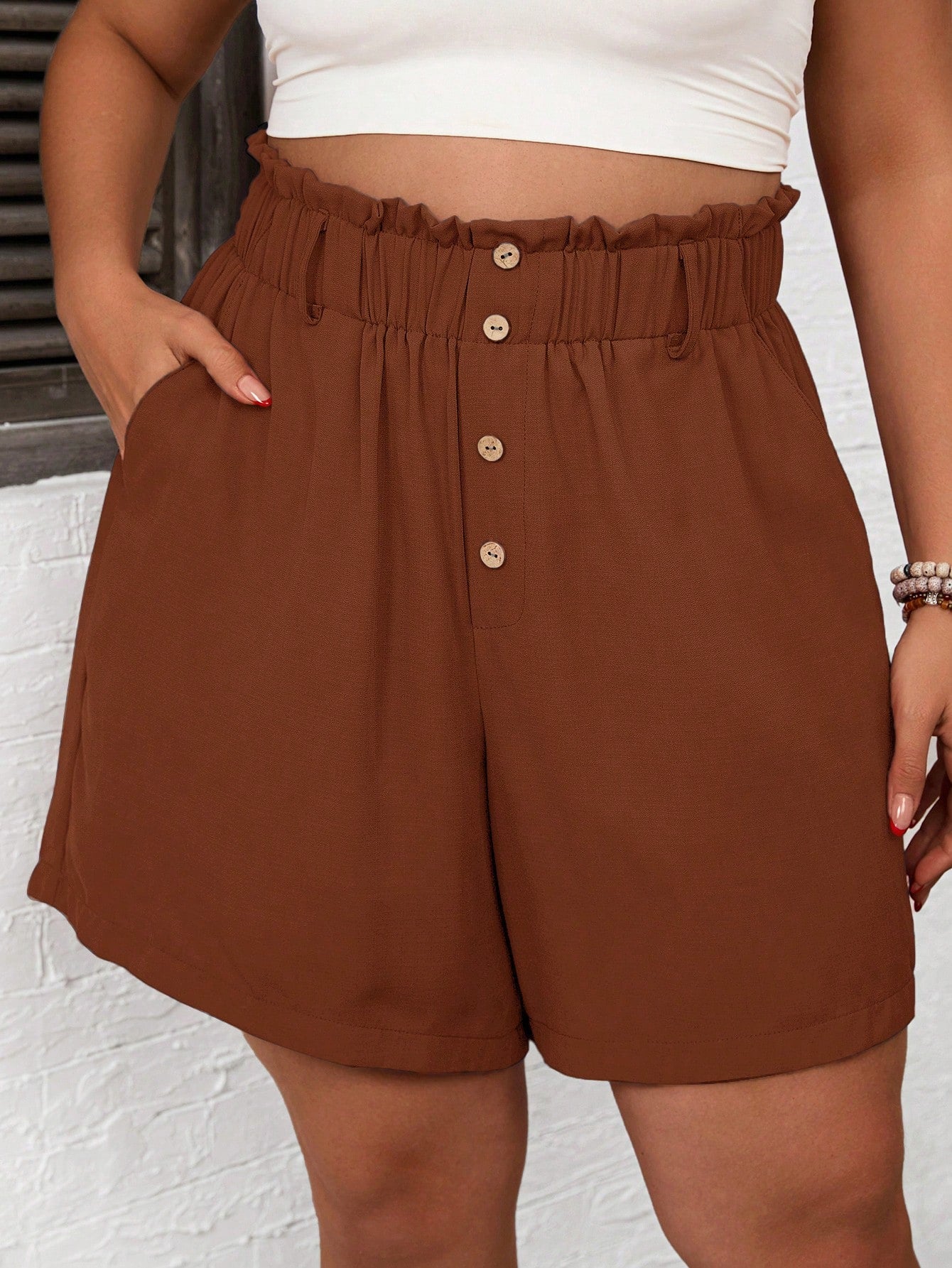 LUNE Plus Paperbag Waist Button Front Shorts