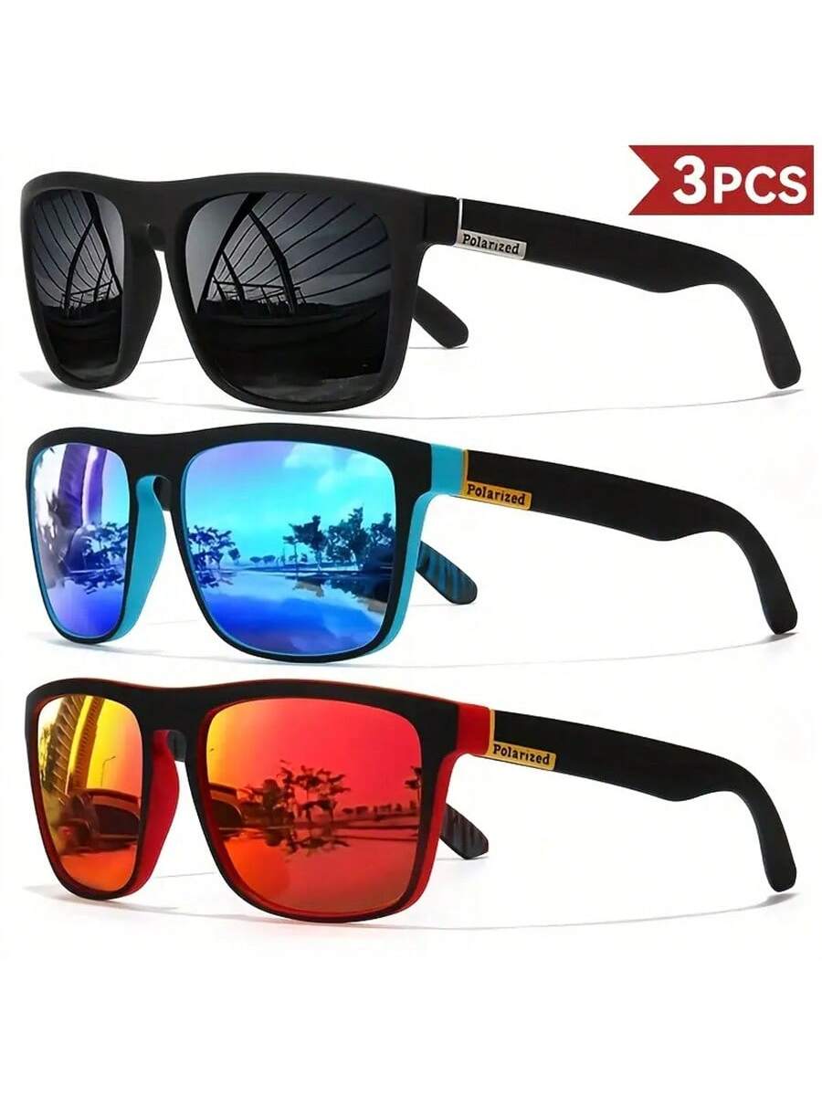 3pcs/Set Dreamy Cool Classic Square Fashion Glasses, Suitable For Men And Women, Outdoor Sports Party Vacation Travel Driving Fishing Supplies Photo Props