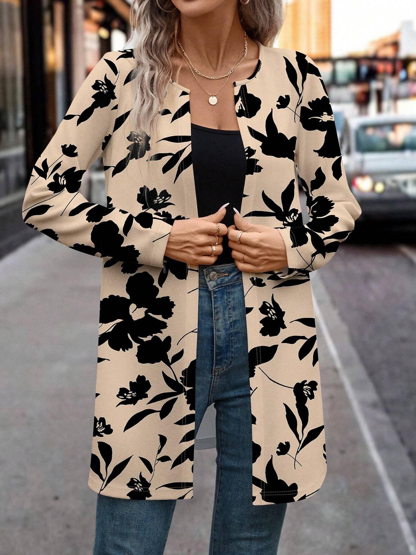 Clasi Leopard Print Loose Fit Cardigan Long Sleeve Women Regular Jacket, Suitable For Autumn