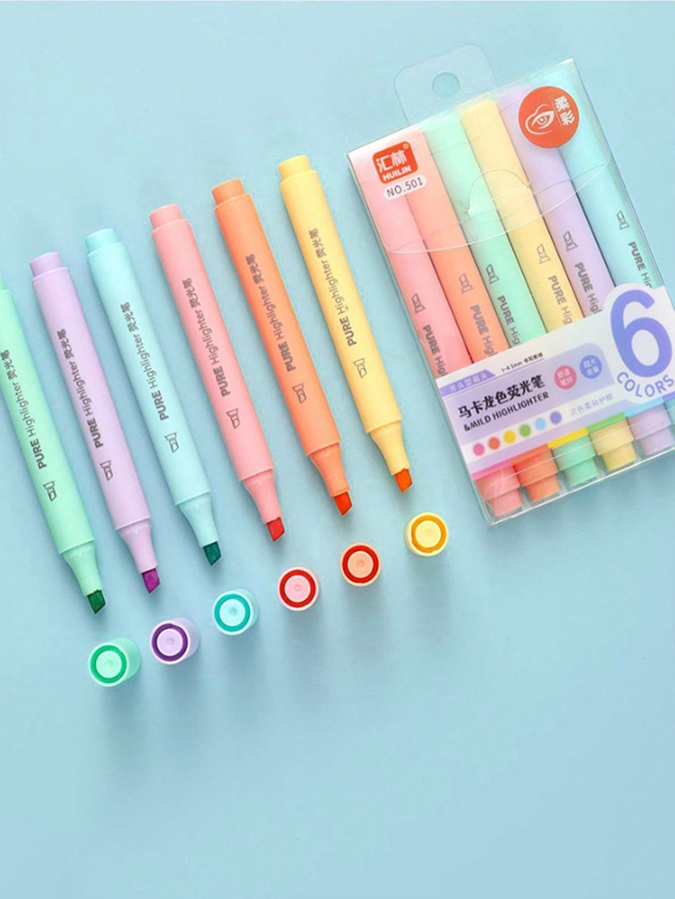 1box 6pcs Colorful Fluorescent Highlighter Pens For Students