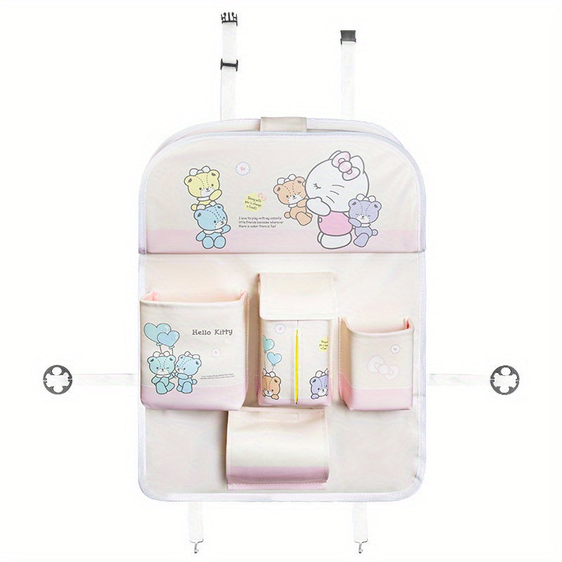 Sanrio Car Seat Back Storage Bag, Auto Mounted, Multifunctional, Anti-Dirt Protection Pad, Desk Paper Towel Holder, Car Accessories