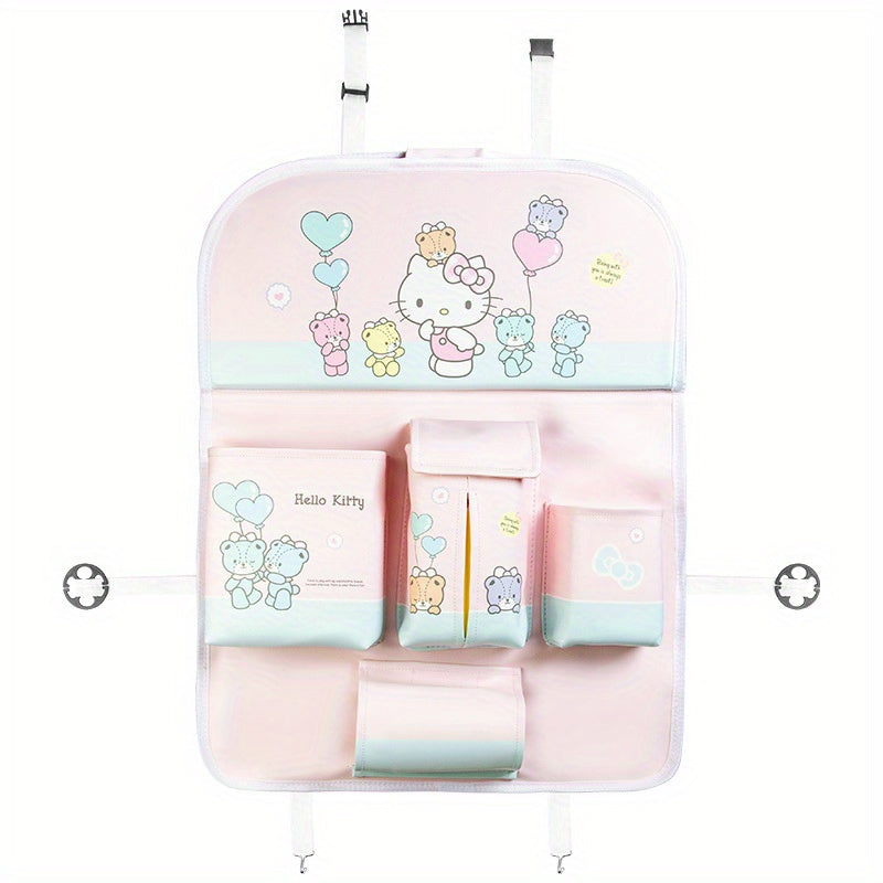 Sanrio Car Seat Back Storage Bag, Auto Mounted, Multifunctional, Anti-Dirt Protection Pad, Desk Paper Towel Holder, Car Accessories