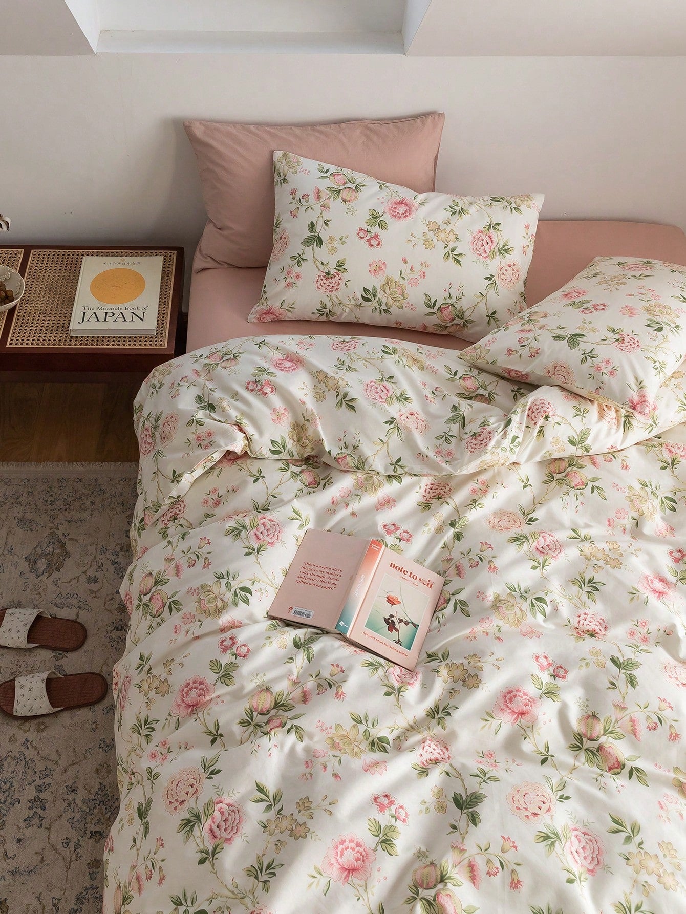 3PCS Romantic Peony Floral Print Bedding Set, 2 Pillowcases   1 Duvet Cover (Inner Not Included)