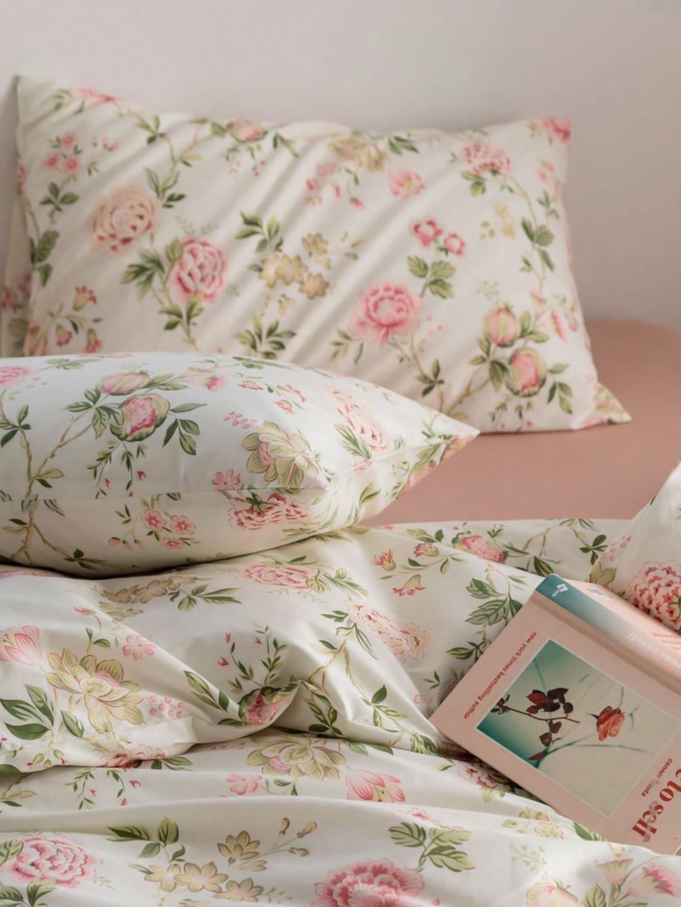 3PCS Romantic Peony Floral Print Bedding Set, 2 Pillowcases   1 Duvet Cover (Inner Not Included)