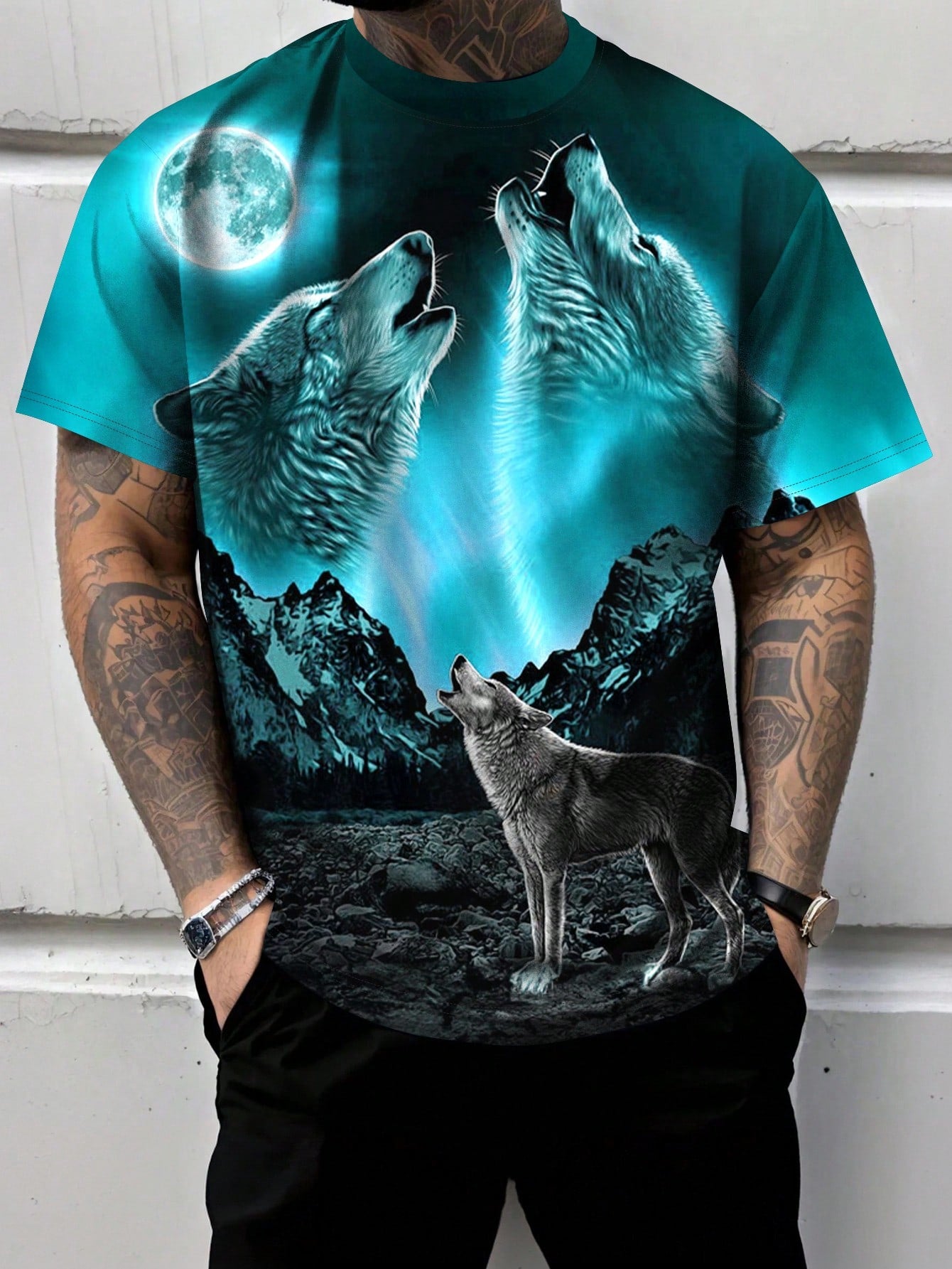 Men's Summer Casual Moonlight Wolf Graphic T-Shirt