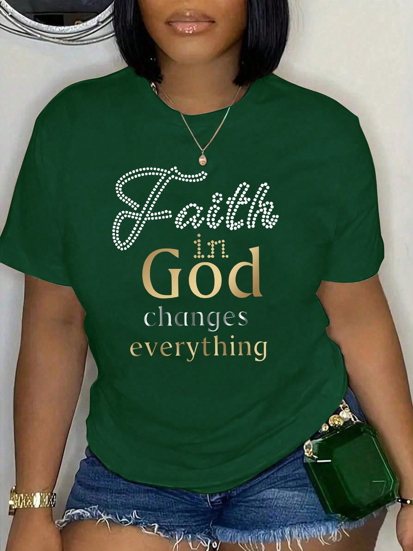 Slayr Plus Size Women's Faith In God Changes Everything Letter Print T-Shirt Casual Sports Fashion Short Sleeve Top Streetwear Inspirational Clothing