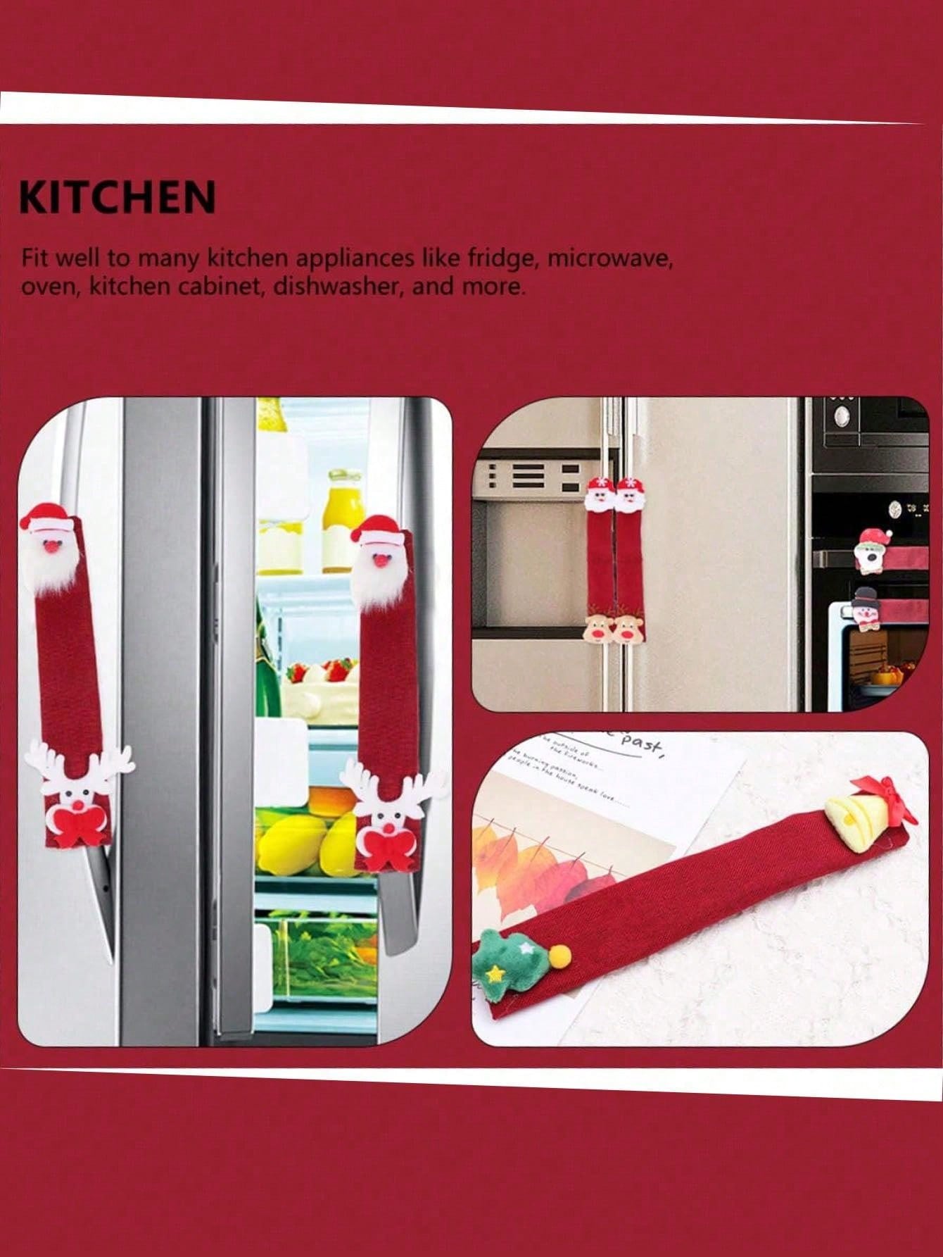 1pc Christmas Refrigerator Door Handle Cover, Fashionable Personality Oven Handle Cover, Christmas Fridge Decor