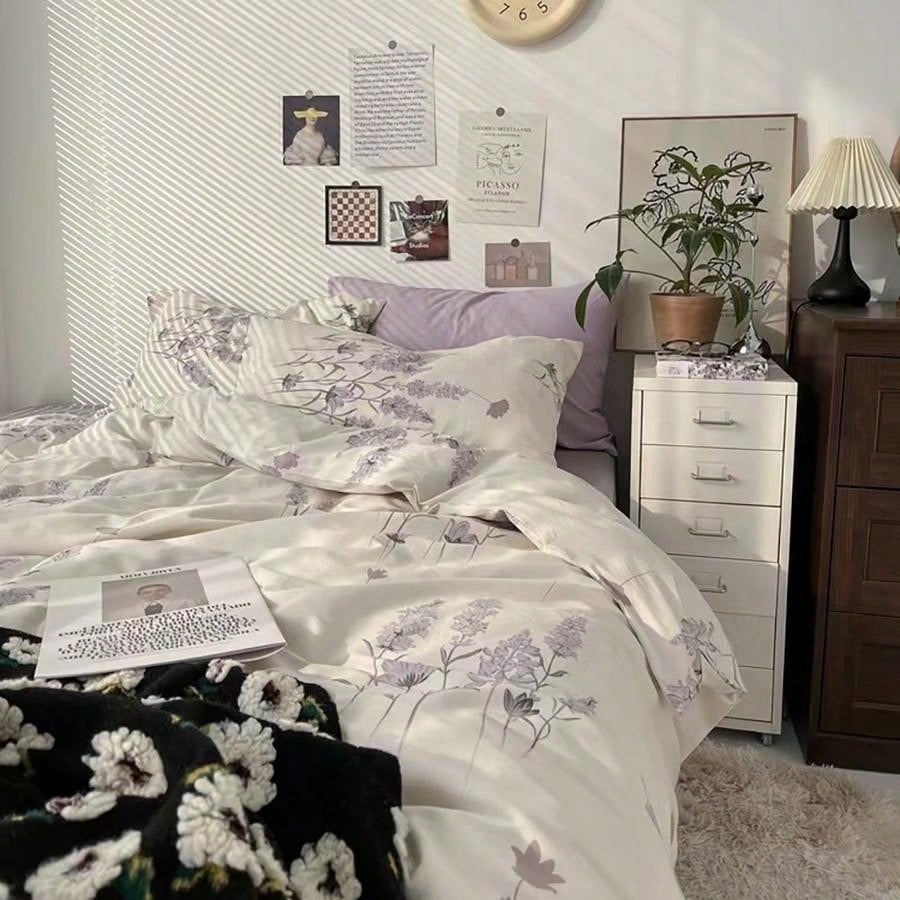 3pcs Simple Printed Bedding Set, Including 2 Pillowcases And 1 Duvet Cover