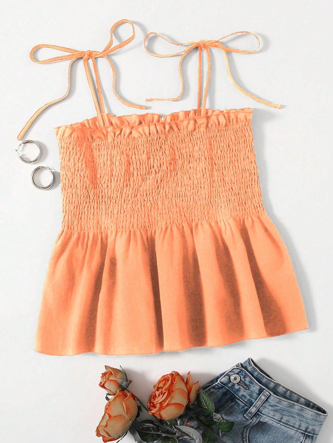 VCAY Knot Shoulder Ruffle Hem Cami Top