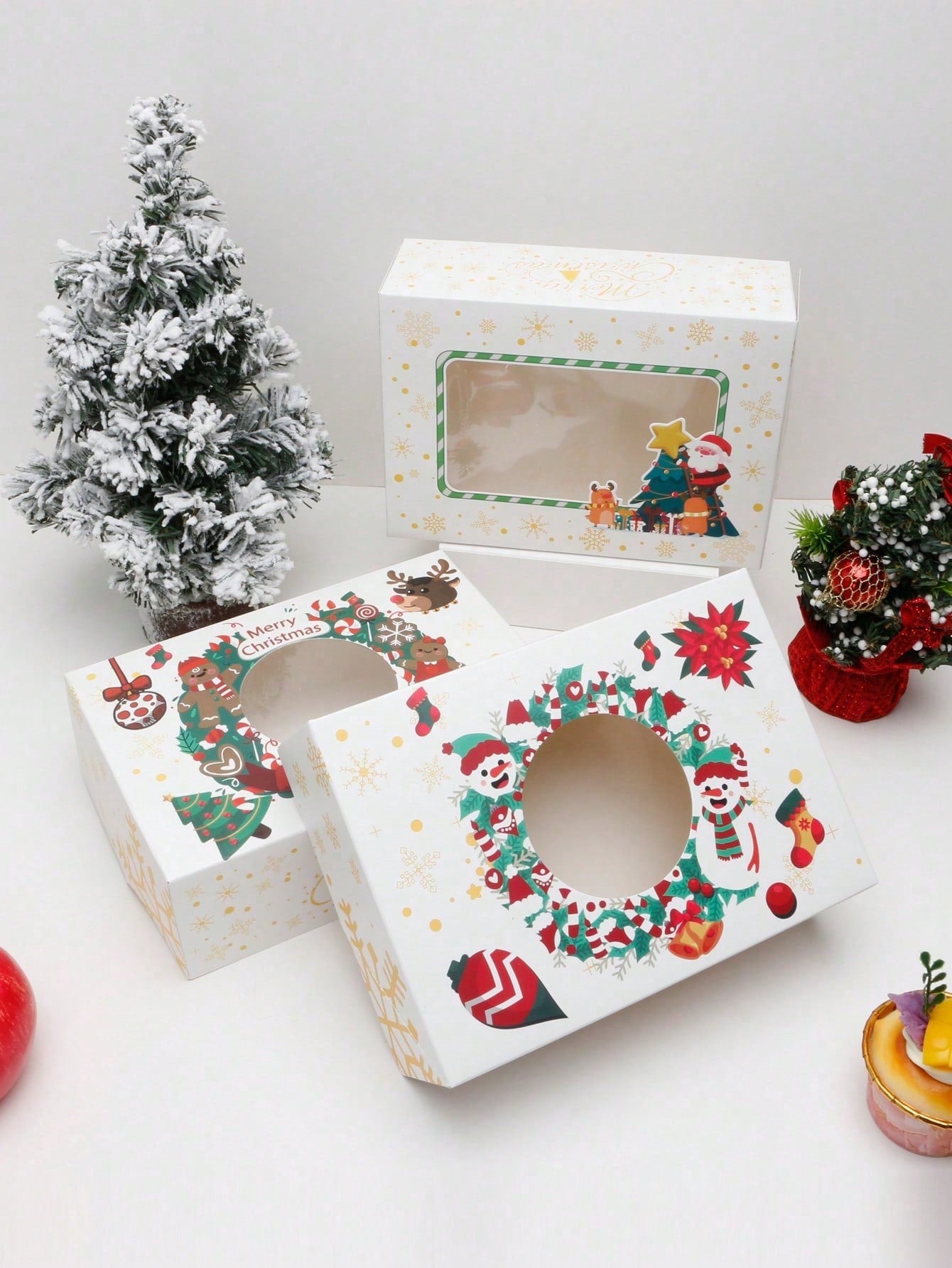 5pcs/10pcs Christmas Transparent Window Bakery Boxes For Cookies, Breads, Party Holiday Baked Goods Packaging Christmas Christmas Decor Christmas Decorations Christmas Bags Christmas Gifts