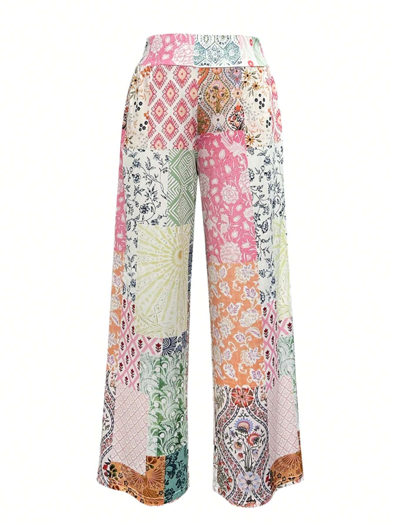 Women's Casual Ditsy Floral Patchwork Loose Pants, Autumn/Winter