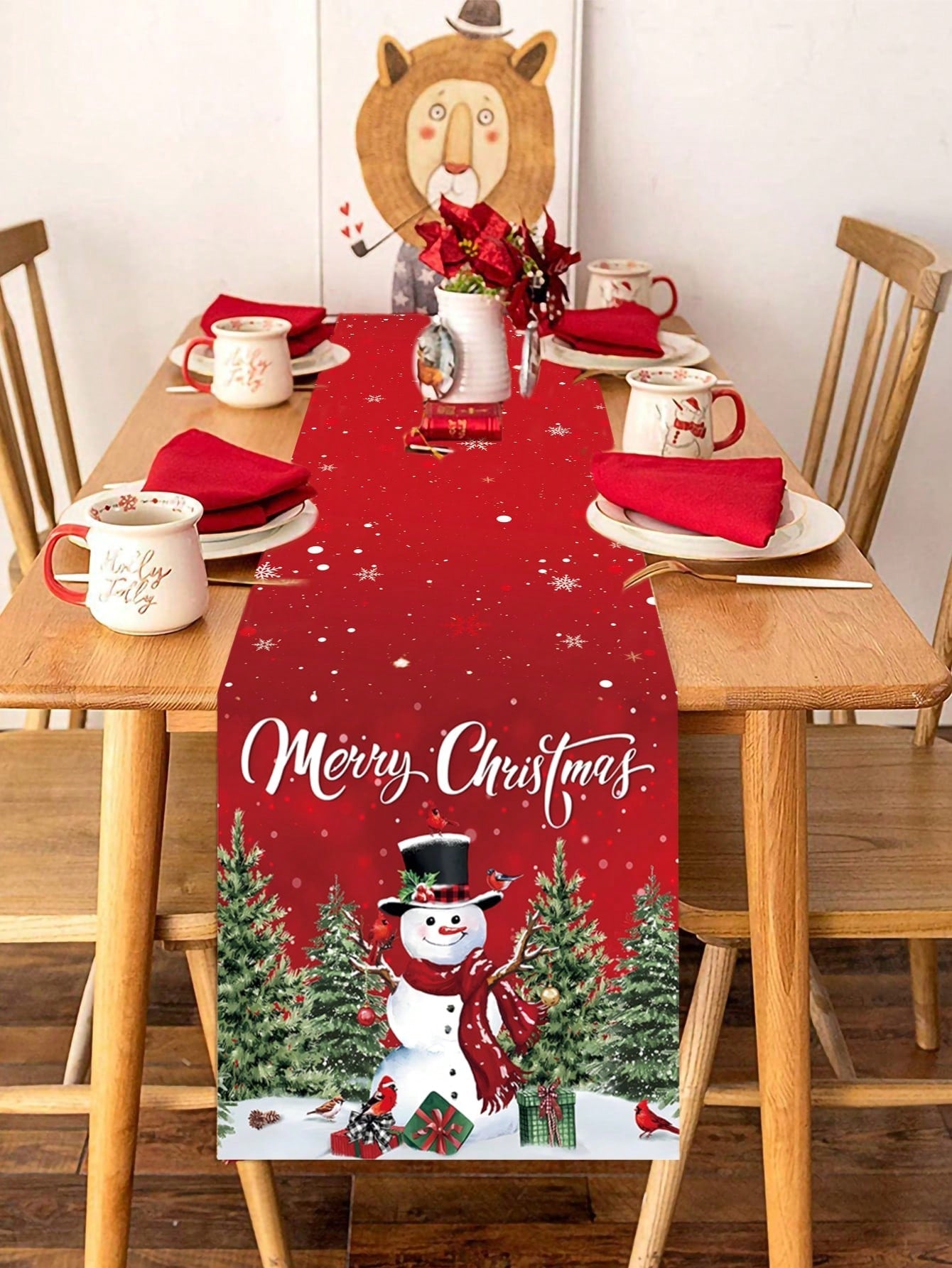 1Pc Merry Christmas Table Runner Tablecloth Table Cover,Christmas Decoration,Red And Black Plaid Man Pattern,Christmas Party Supplies,Christmas Table Decor Home Dcor,Xmas Decor,New Year 2025 Decor,Christmas