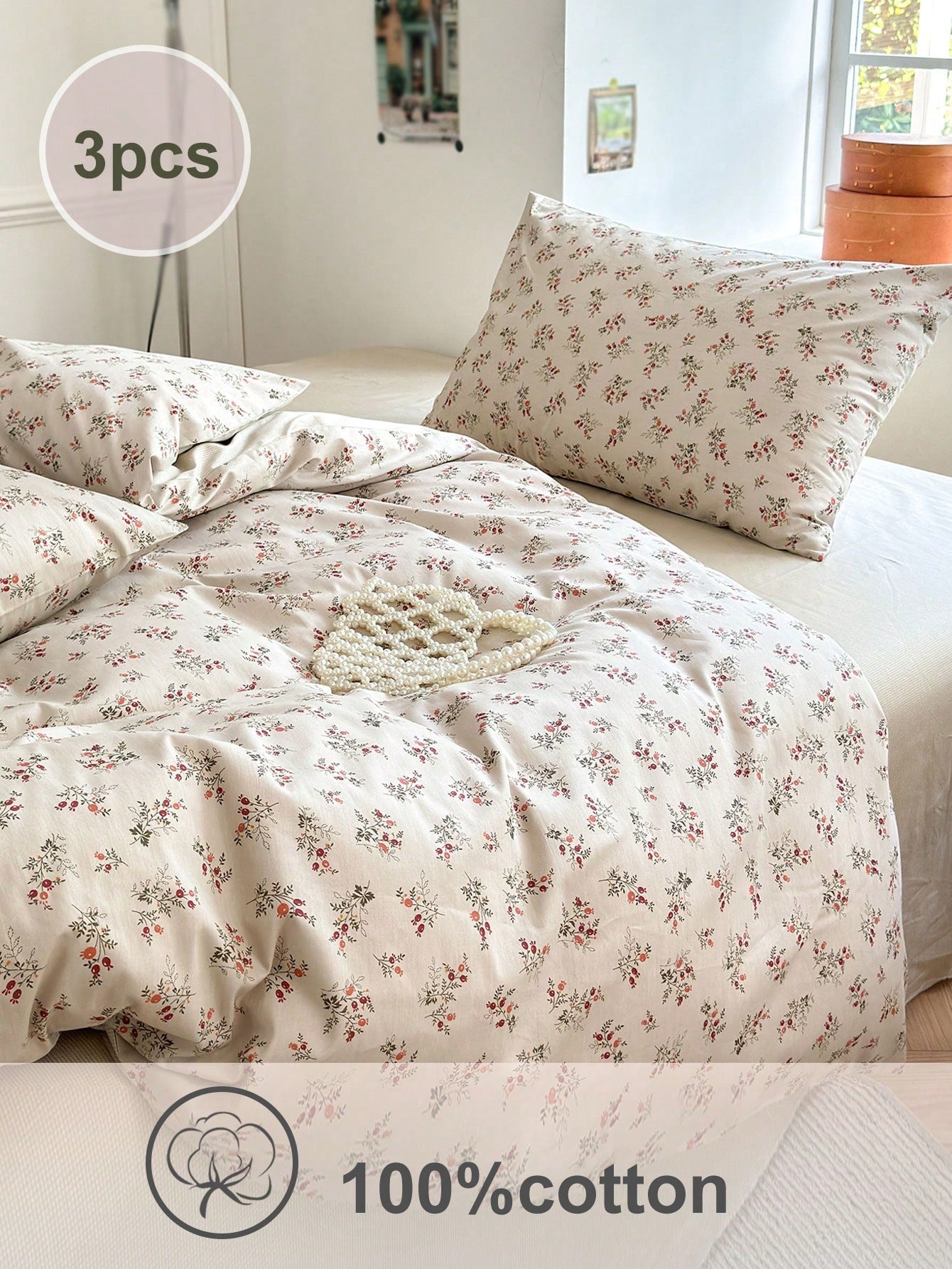 3pcs Ditsy Ditsy Floral Comfortable All-Season Duvet Cover Set