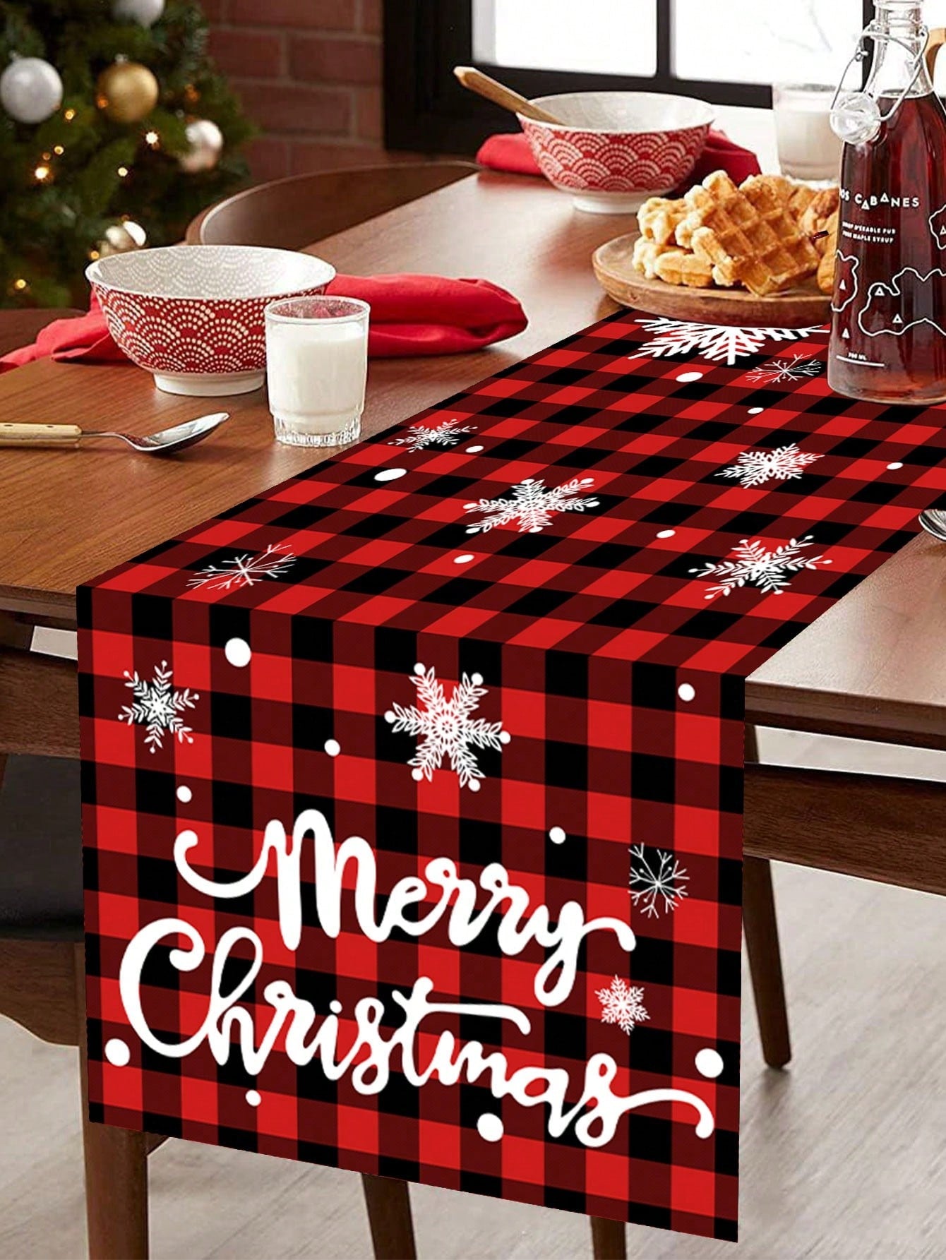 1Pc Merry Christmas Table Runner Tablecloth Table Cover,Christmas Decoration,Red And Black Plaid Man Pattern,Christmas Party Supplies,Christmas Table Decor Home Dcor,Xmas Decor,New Year 2025 Decor,Christmas