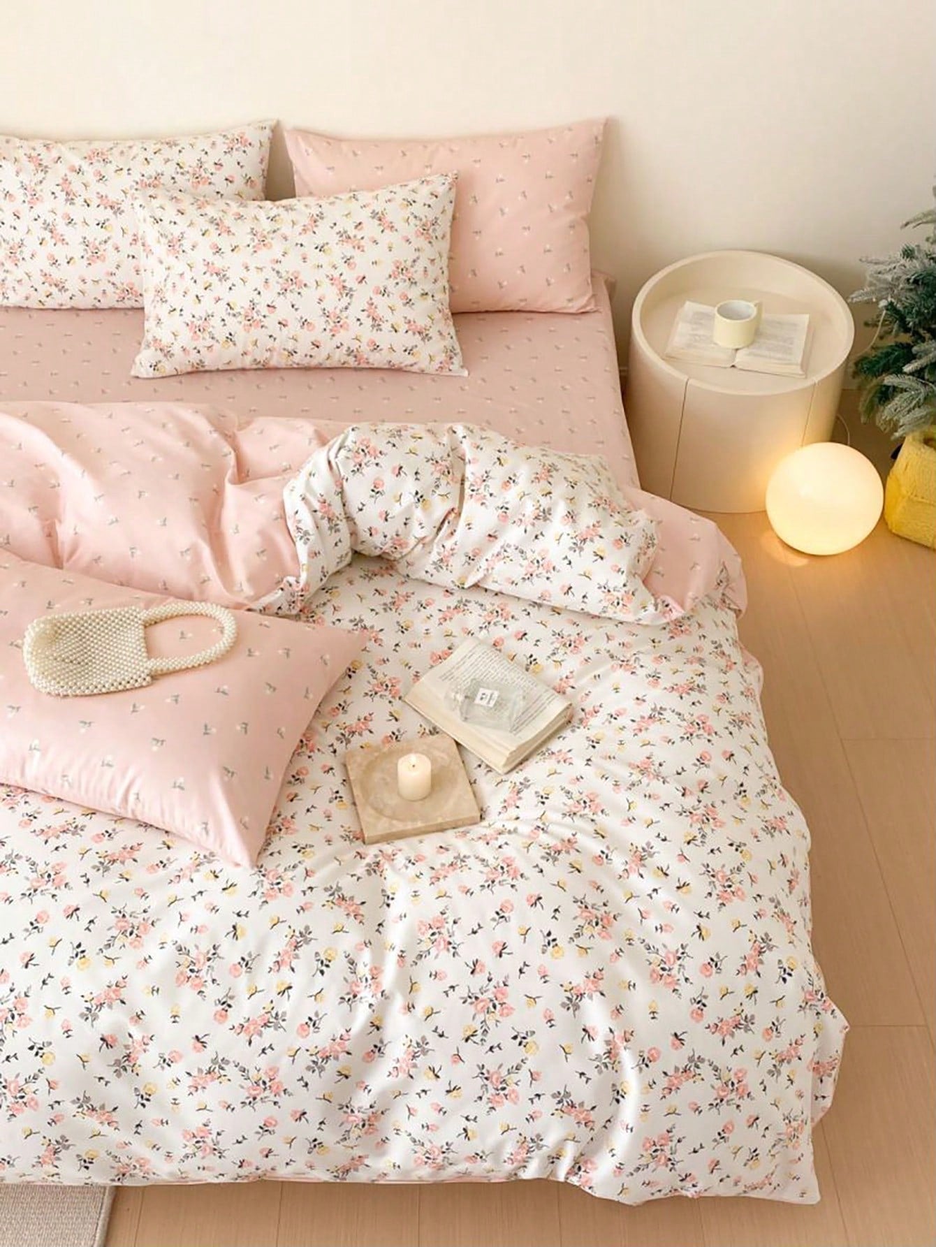 3pcs  Korean Style Floral Bedding Set, Soft