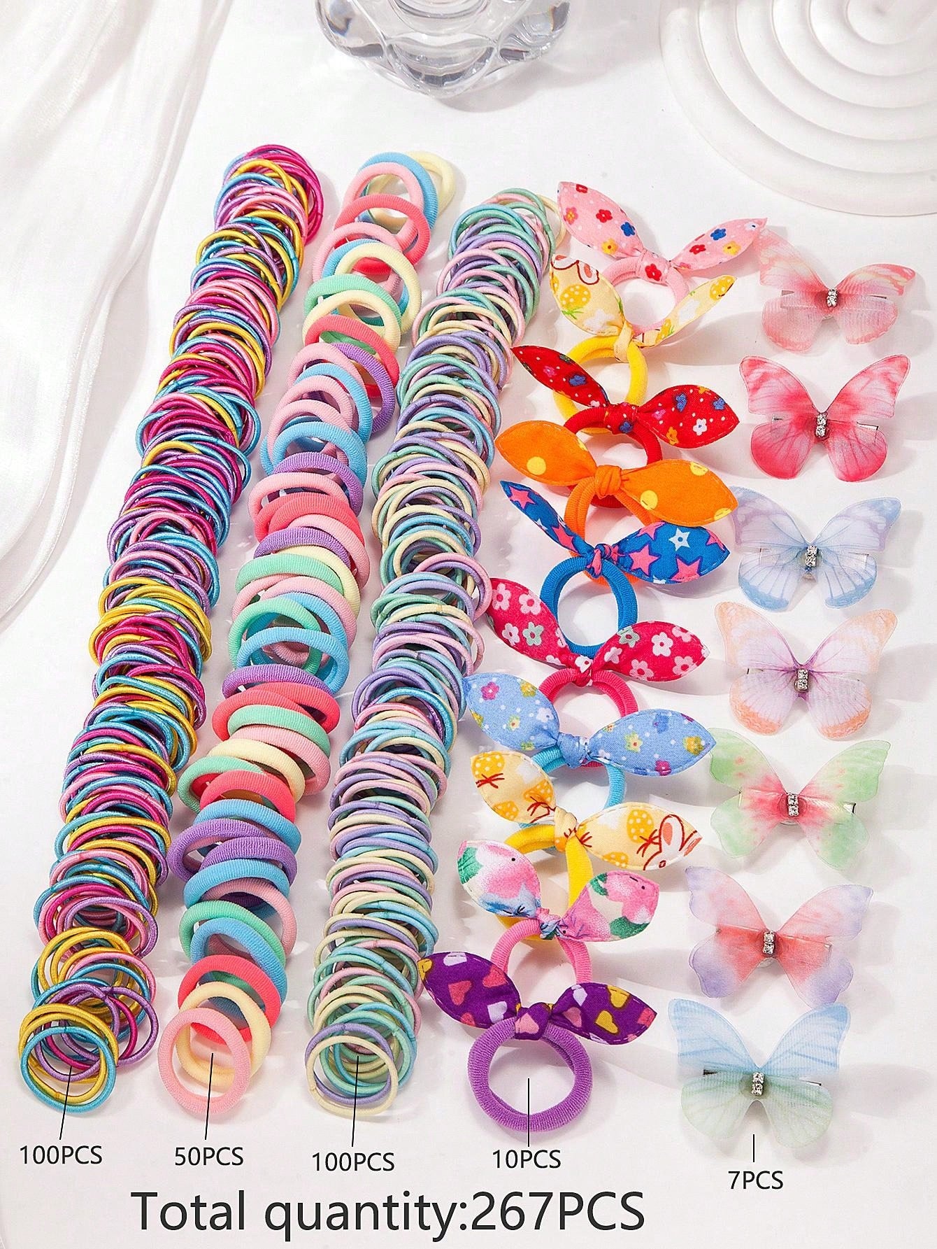 267pcs Kids Girls Multicolor Hair Scrunchies, Bow Hair Clips, Rabbit Ears Headbands, Hair Ties, Cute Hair Accessories Set