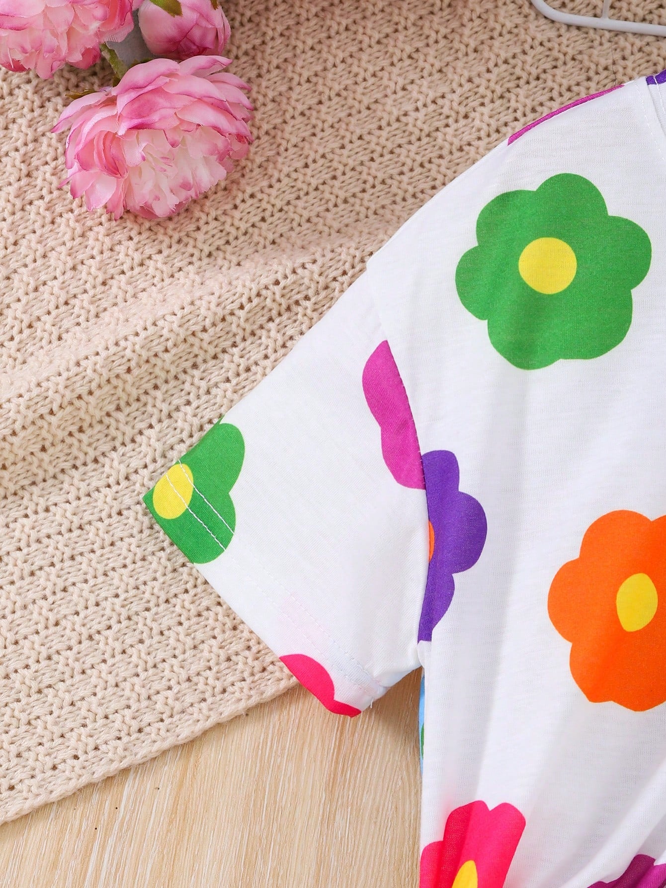 2pcs Young Girl Casual Colorful Floral Pattern Set, Summer