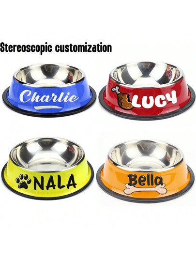 Personalized Anti Slip Stainless Steel Pet Bowl With Custom Name - Perfect For Cats And Dogs, Perfect For Food And Water Supply