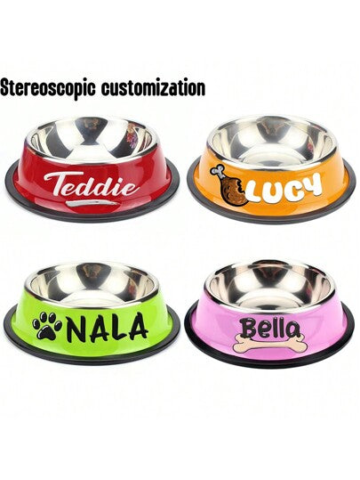 Personalized Anti Slip Stainless Steel Pet Bowl With Custom Name - Perfect For Cats And Dogs, Perfect For Food And Water Supply