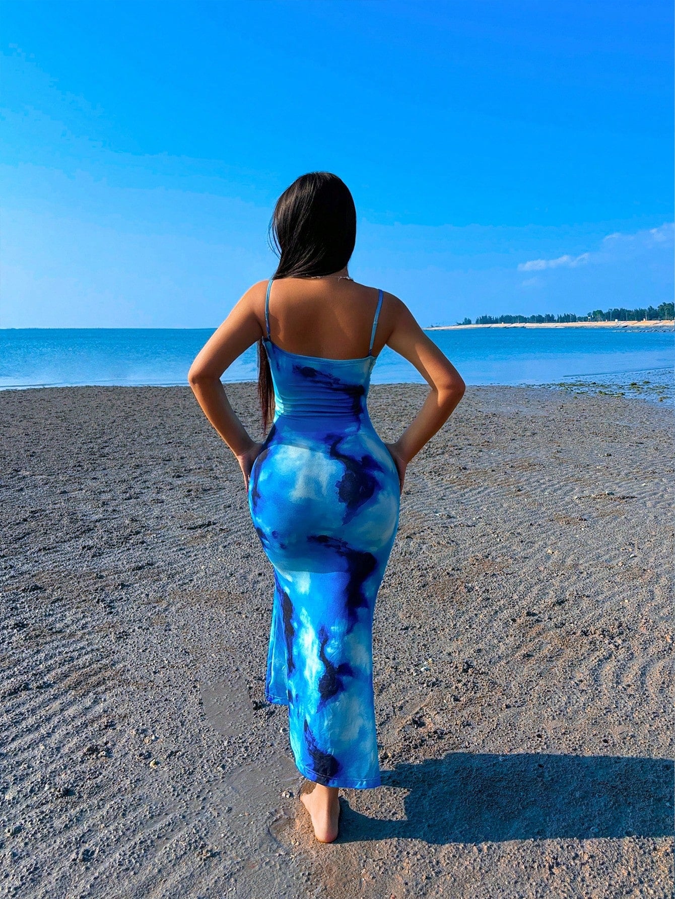 Foxxy Sleeveless Bodycon Ombre Floral Blue Dress With Straps