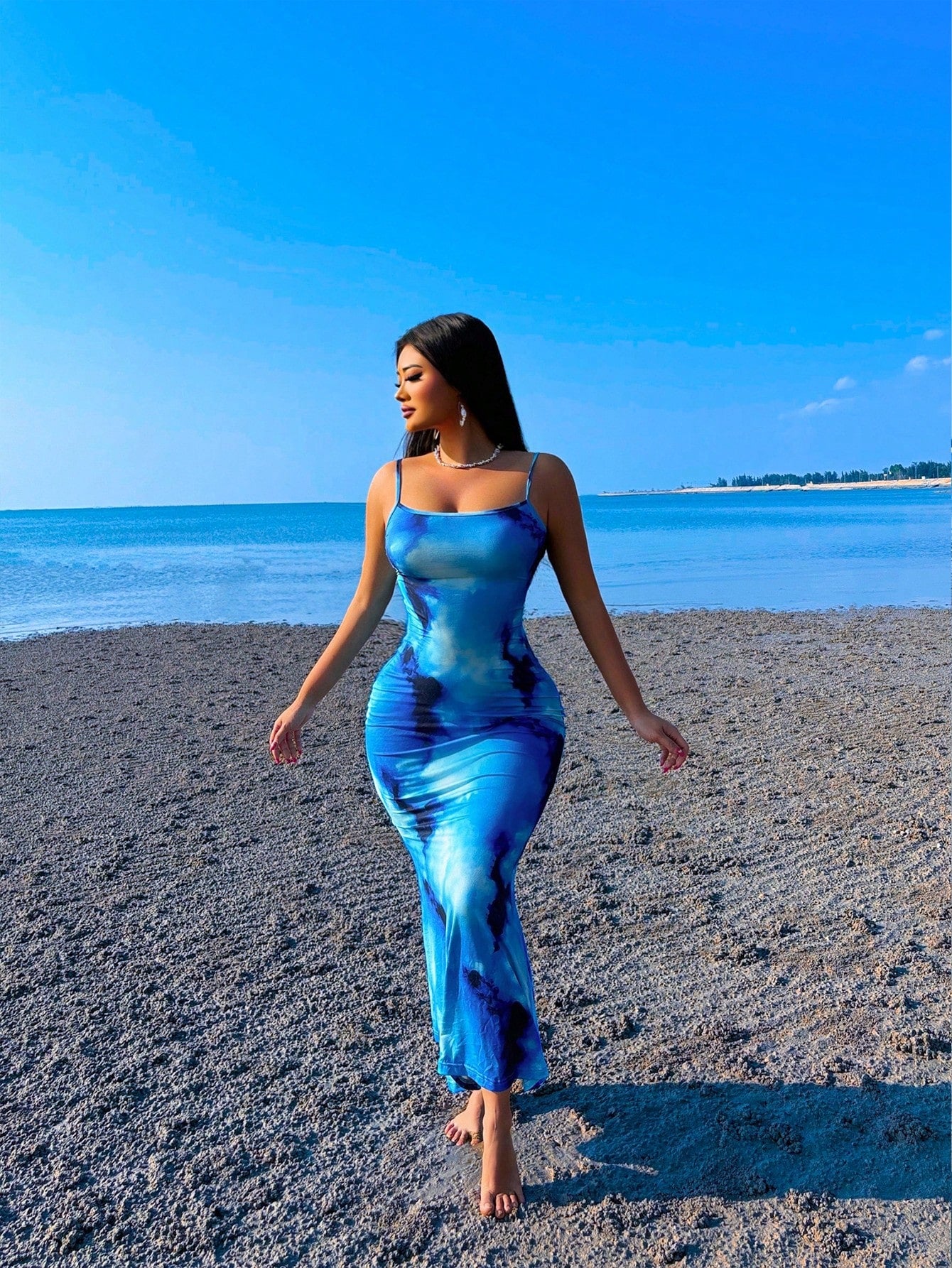 Foxxy Sleeveless Bodycon Ombre Floral Blue Dress With Straps