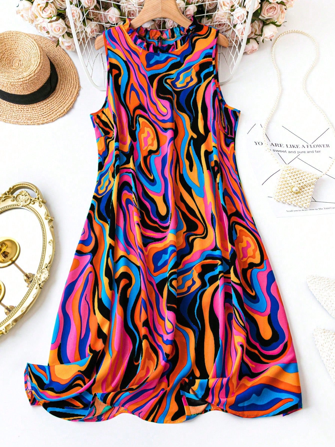 Plus Size Marble Print Sleeveless Dress