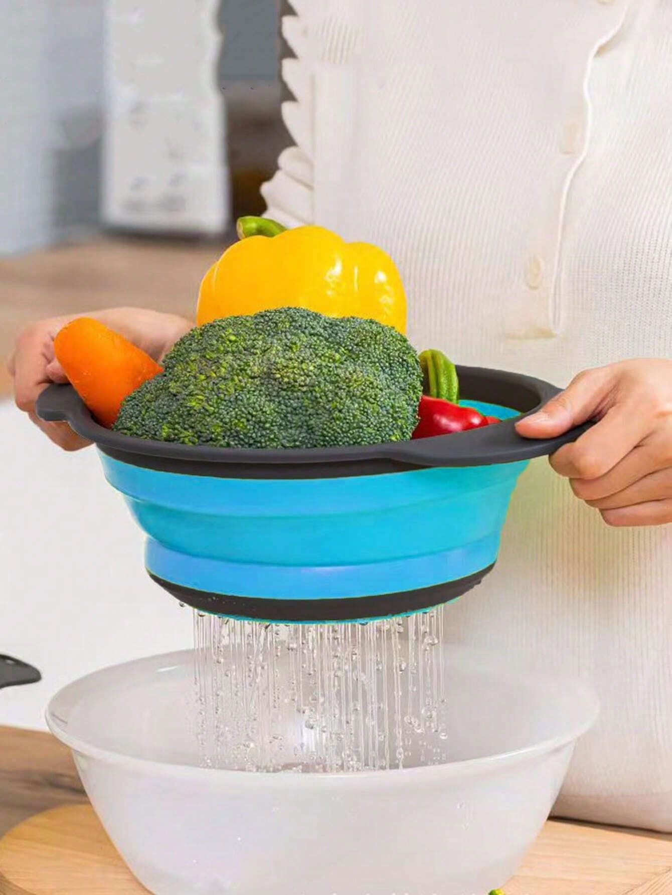 1pc/2pcs Foldable Strainer Basket, Large/Small, Convenient Home Tool For Kitchen And Dining Room Vegetable And Fruit Cleaning, Quick Drainage