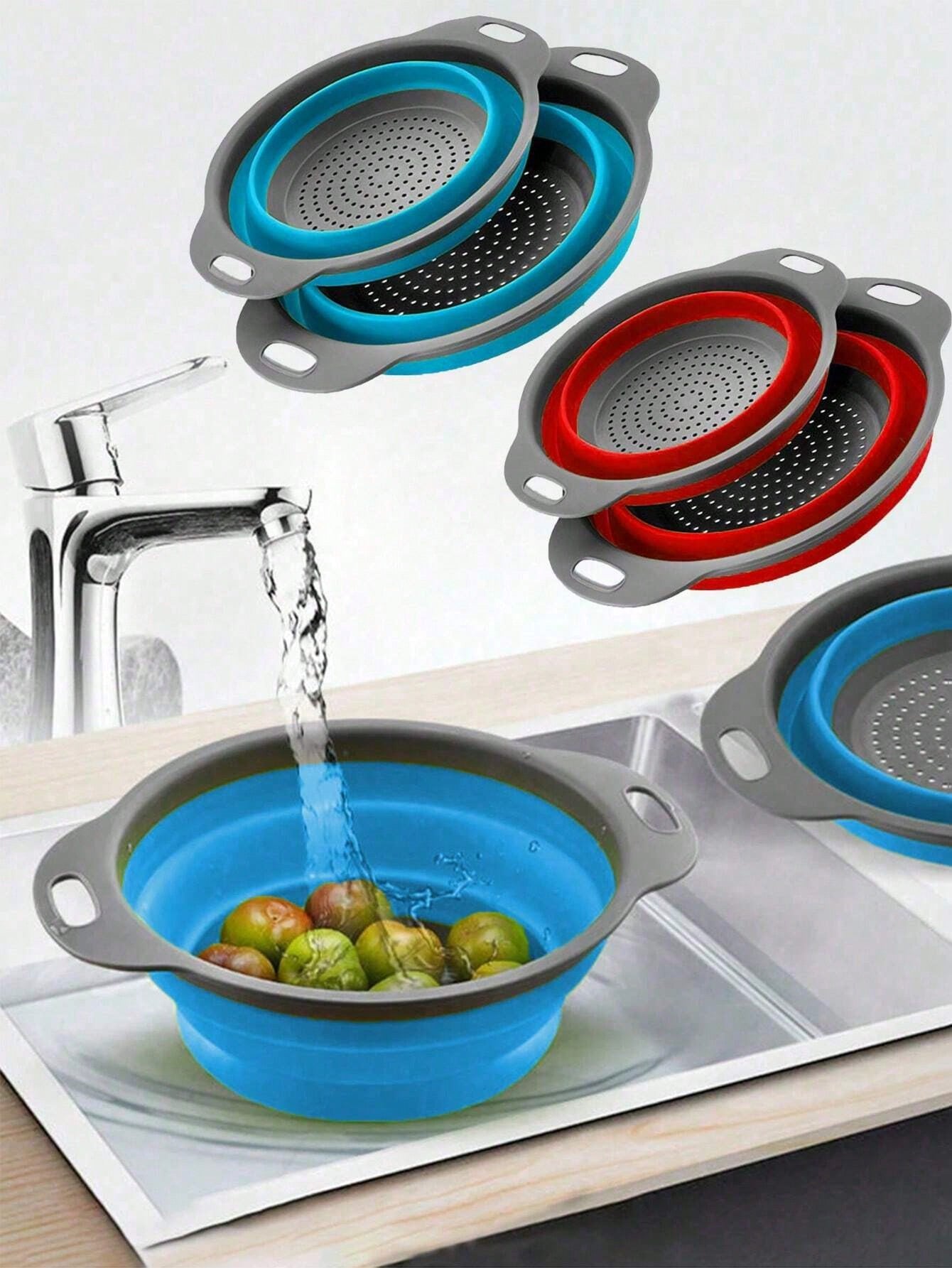 1pc/2pcs Foldable Strainer Basket, Large/Small, Convenient Home Tool For Kitchen And Dining Room Vegetable And Fruit Cleaning, Quick Drainage