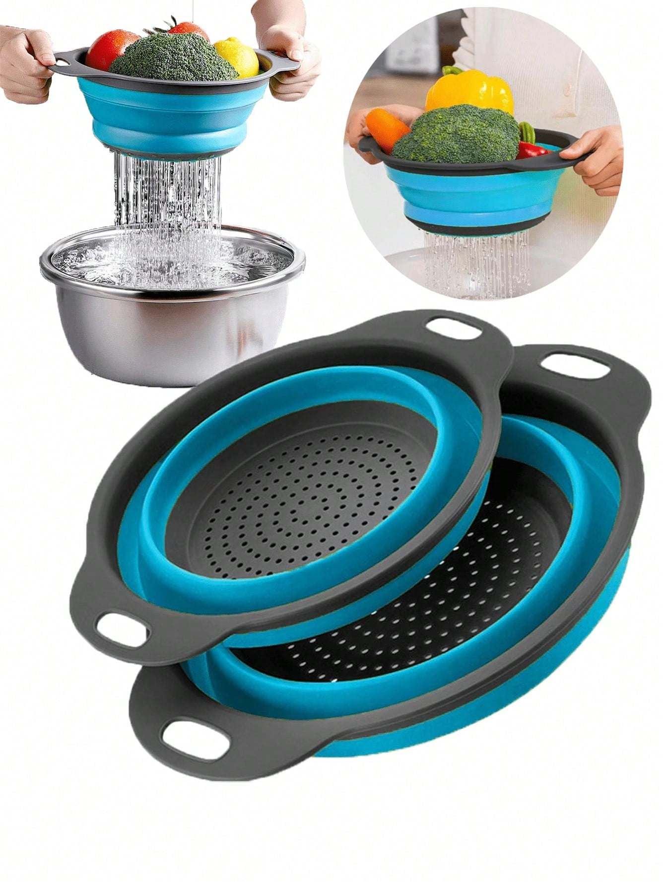 1pc/2pcs Foldable Strainer Basket, Large/Small, Convenient Home Tool For Kitchen And Dining Room Vegetable And Fruit Cleaning, Quick Drainage