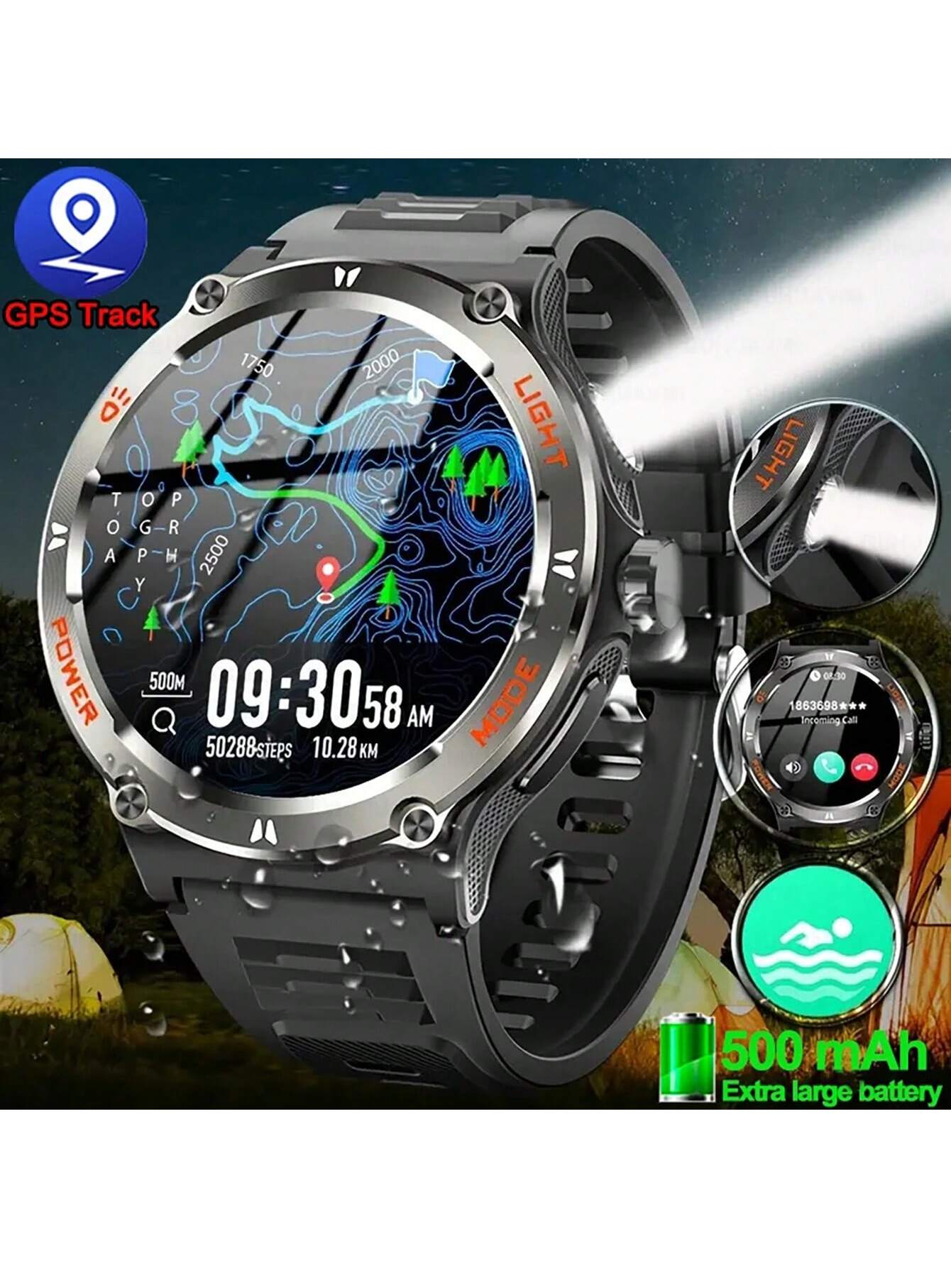 GUHUAVMI 1pc GUHUAVMI Outdoor Sports Smart Watch (Answer/Make Calls) For Men&Women, 1.53'' 360*360 HD Screen Watch With Wireless Call, Message Push, Weather, LED Flashlight, Compass, Sleep Monitoring, 100  Sport Modes Fitness Watch With Blood Pressure/Ox