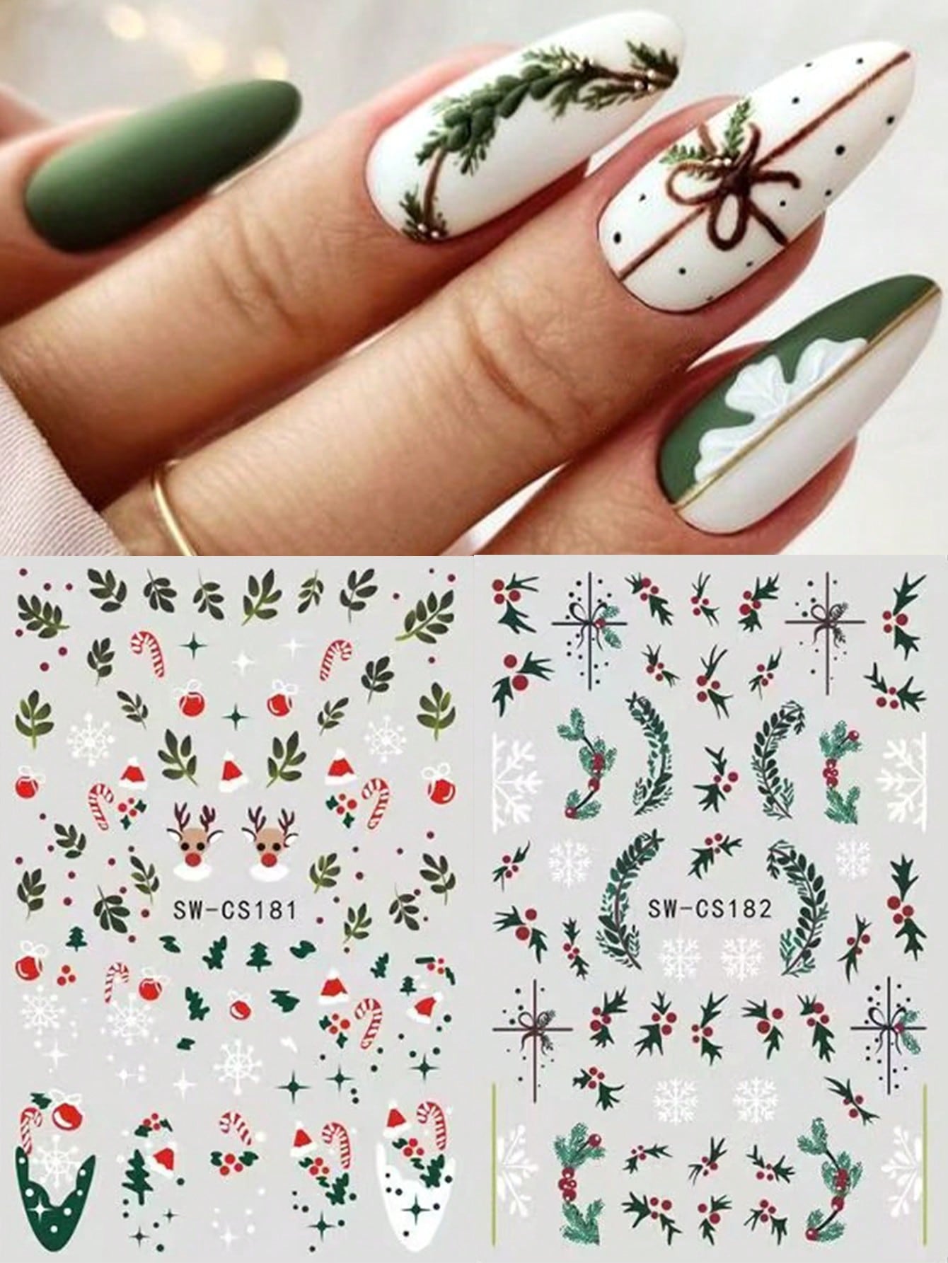 3D Christmas Nail Stickers 2/5 Sheets Cartoon Santa Elk Neon Lamp Penguin Snowflake Snowman Car Tree Bird Holly Berry Flower Leaf DIY Winter Xmas Self-Adhesive Gel Polish Decal Sliders Cute Nail Art Decoration