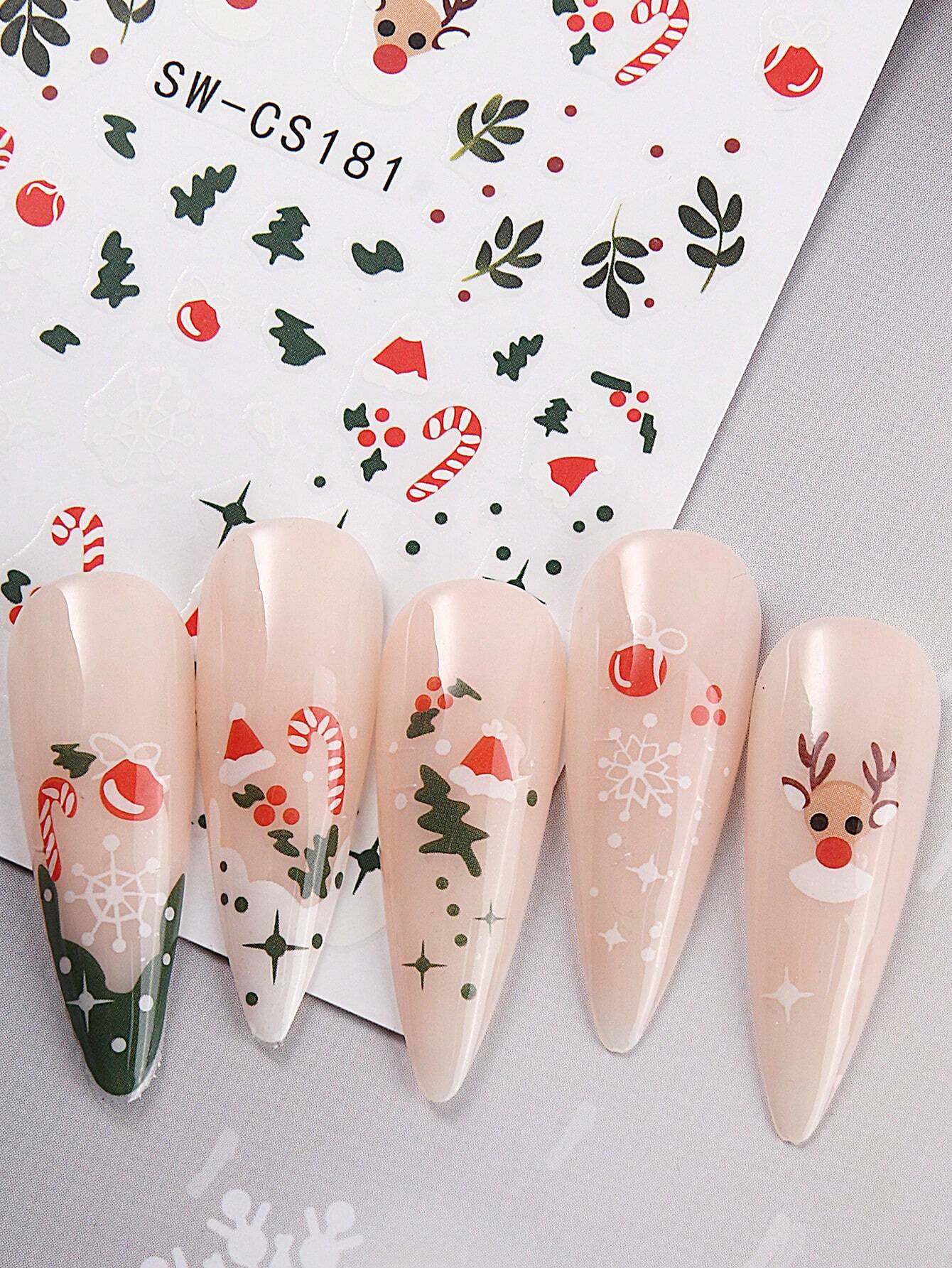 3D Christmas Nail Stickers 2/5 Sheets Cartoon Santa Elk Neon Lamp Penguin Snowflake Snowman Car Tree Bird Holly Berry Flower Leaf DIY Winter Xmas Self-Adhesive Gel Polish Decal Sliders Cute Nail Art Decoration