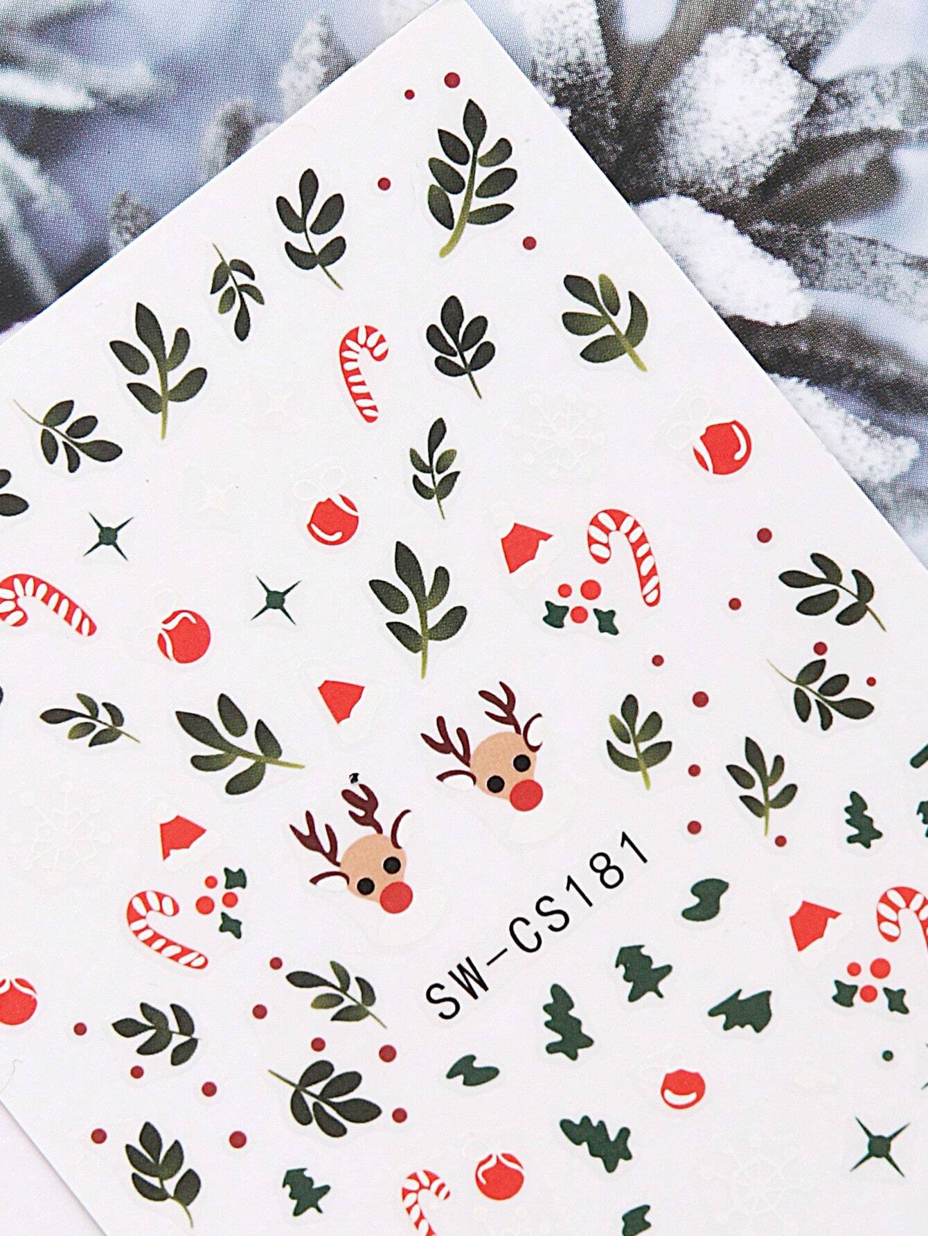 3D Christmas Nail Stickers 2/5 Sheets Cartoon Santa Elk Neon Lamp Penguin Snowflake Snowman Car Tree Bird Holly Berry Flower Leaf DIY Winter Xmas Self-Adhesive Gel Polish Decal Sliders Cute Nail Art Decoration