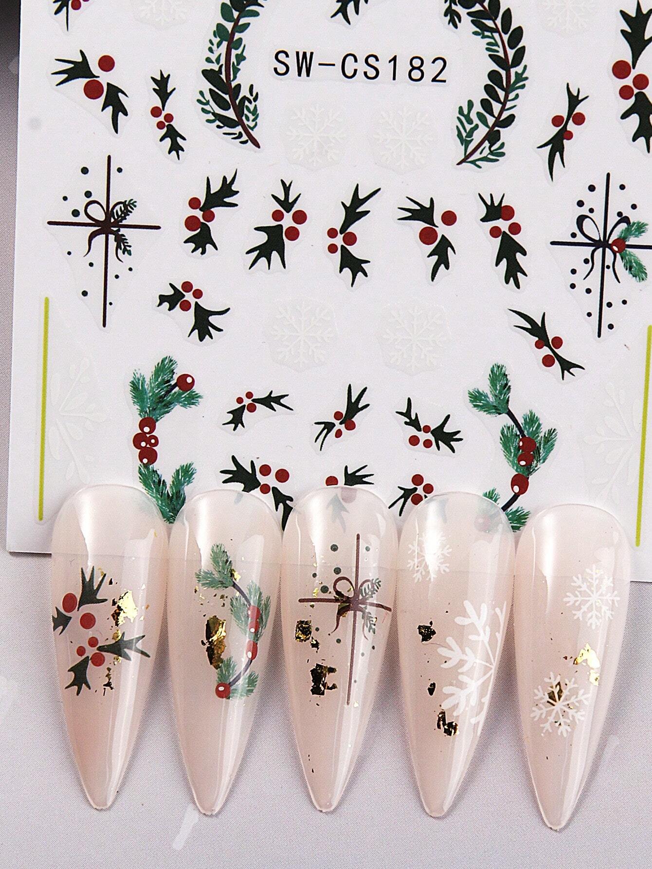 3D Christmas Nail Stickers 2/5 Sheets Cartoon Santa Elk Neon Lamp Penguin Snowflake Snowman Car Tree Bird Holly Berry Flower Leaf DIY Winter Xmas Self-Adhesive Gel Polish Decal Sliders Cute Nail Art Decoration