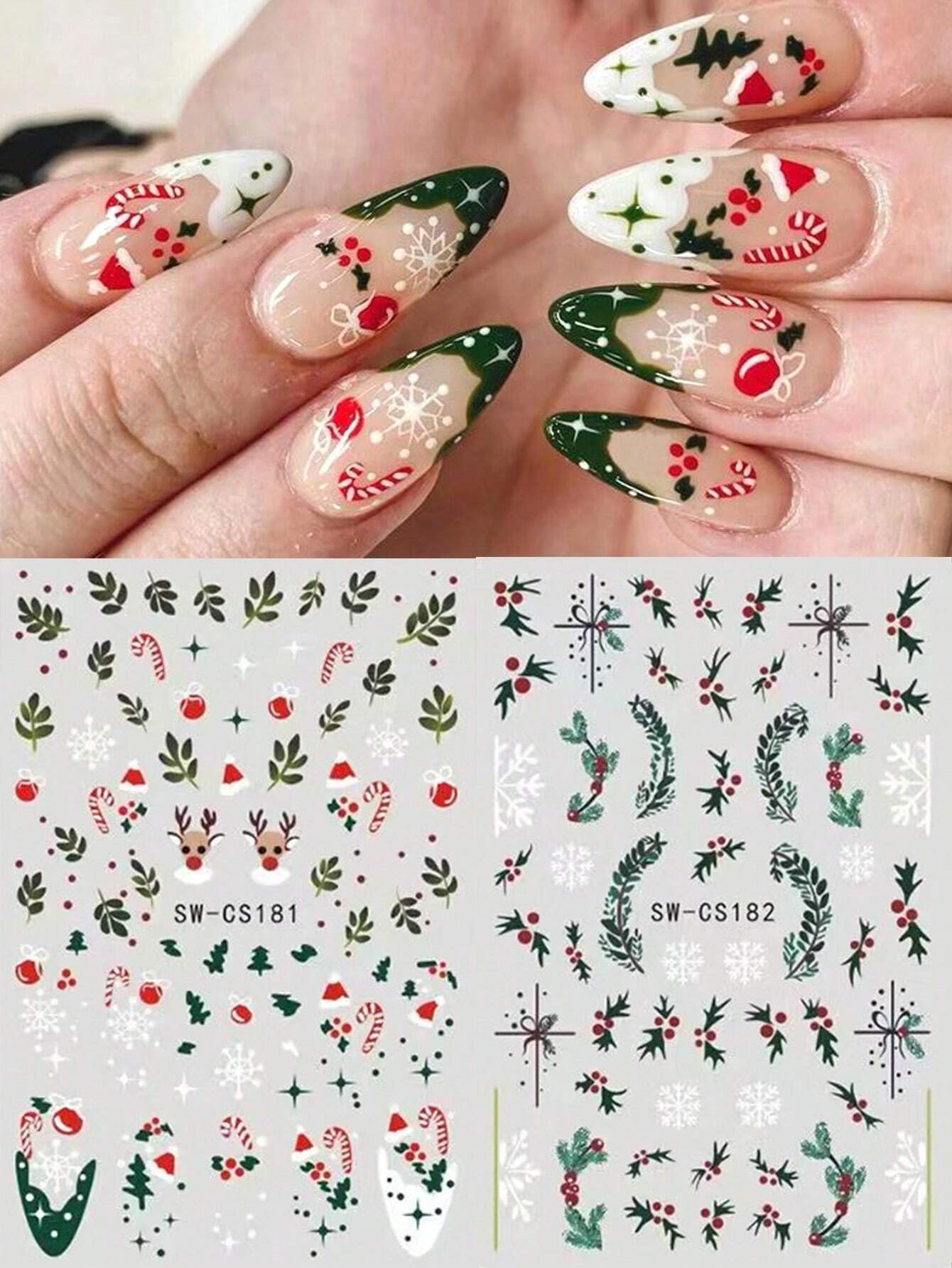 3D Christmas Nail Stickers 2/5 Sheets Cartoon Santa Elk Neon Lamp Penguin Snowflake Snowman Car Tree Bird Holly Berry Flower Leaf DIY Winter Xmas Self-Adhesive Gel Polish Decal Sliders Cute Nail Art Decoration