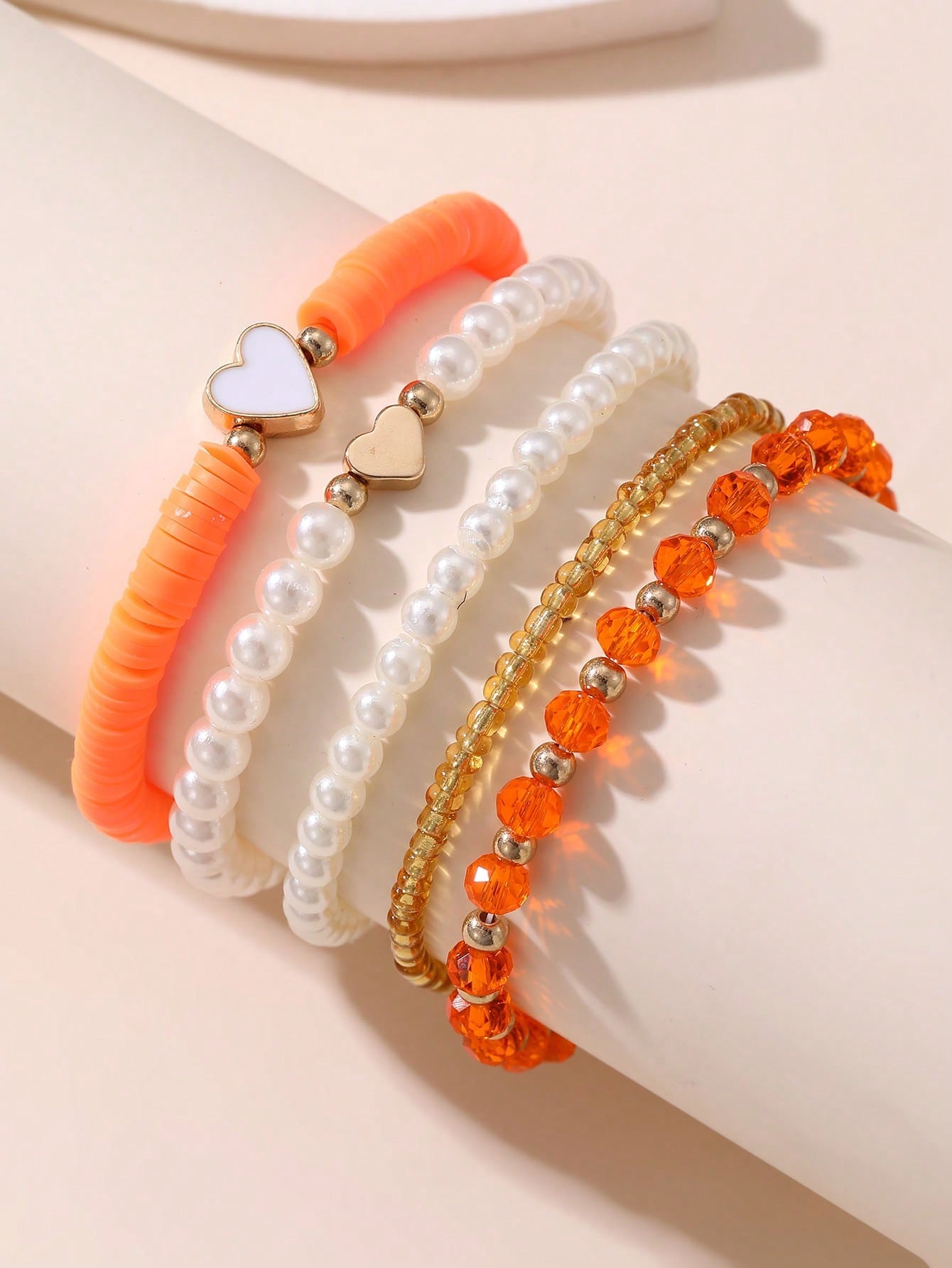 5pcs Girls' Butterfly Shaped Beaded Bracelets With Seashell And Faux Pearl Detail