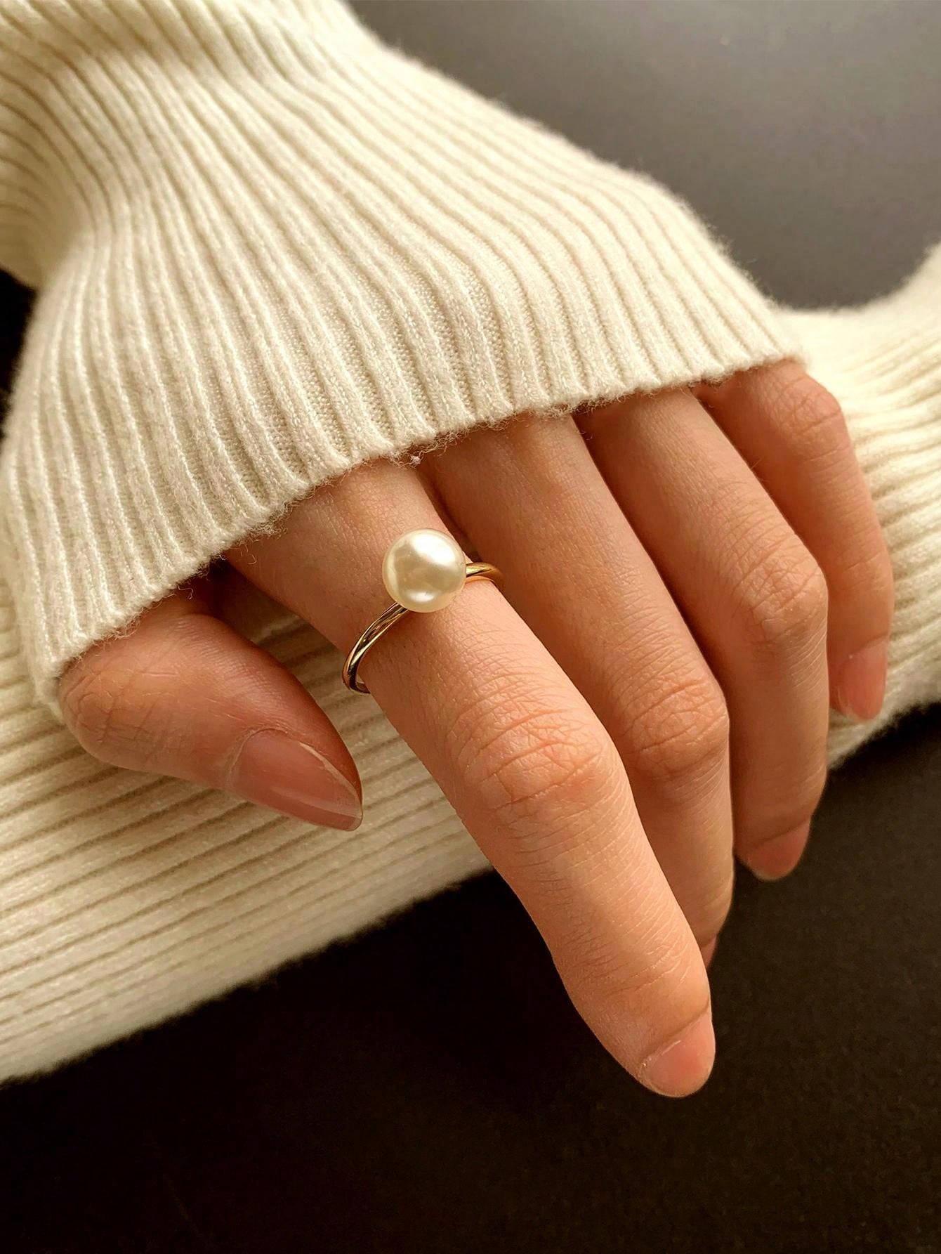 Minimalist Elegant S925 Sterling Silver Circle Natural Freshwater Pearl Ring, Daily Wear Party Birthday Love Gift Fashion Jewelry