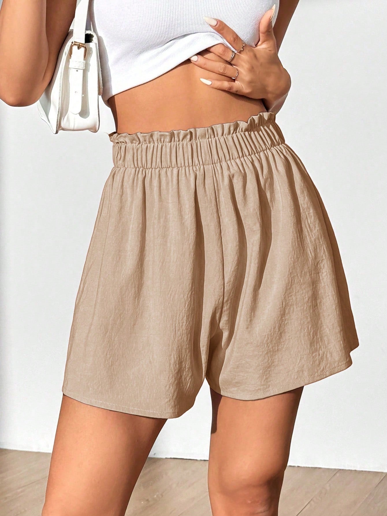 MOOSTA Summer Casual Loose Fit Solid Color Ruffled Waist Shorts