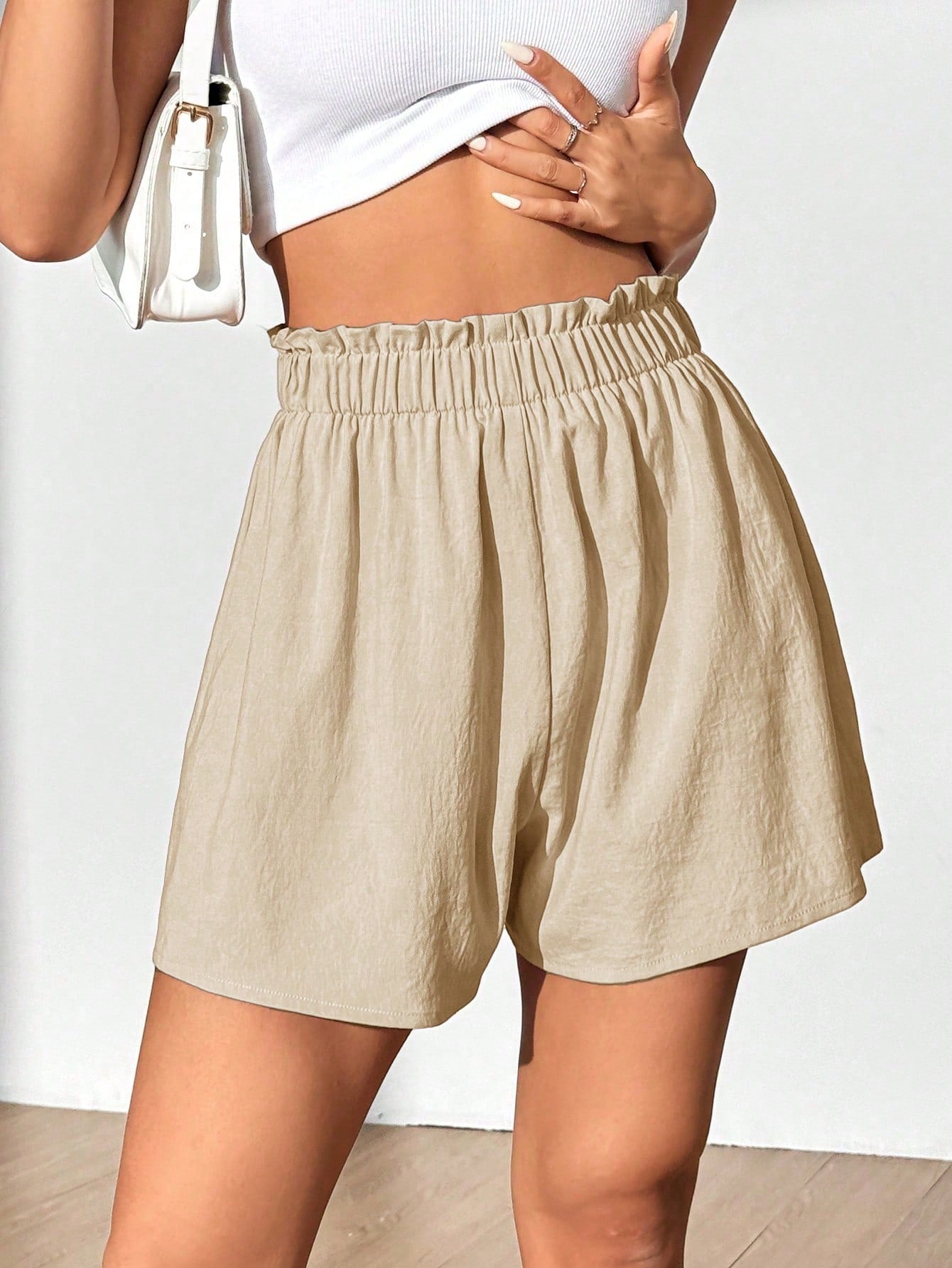 MOOSTA Summer Casual Loose Fit Solid Color Ruffled Waist Shorts